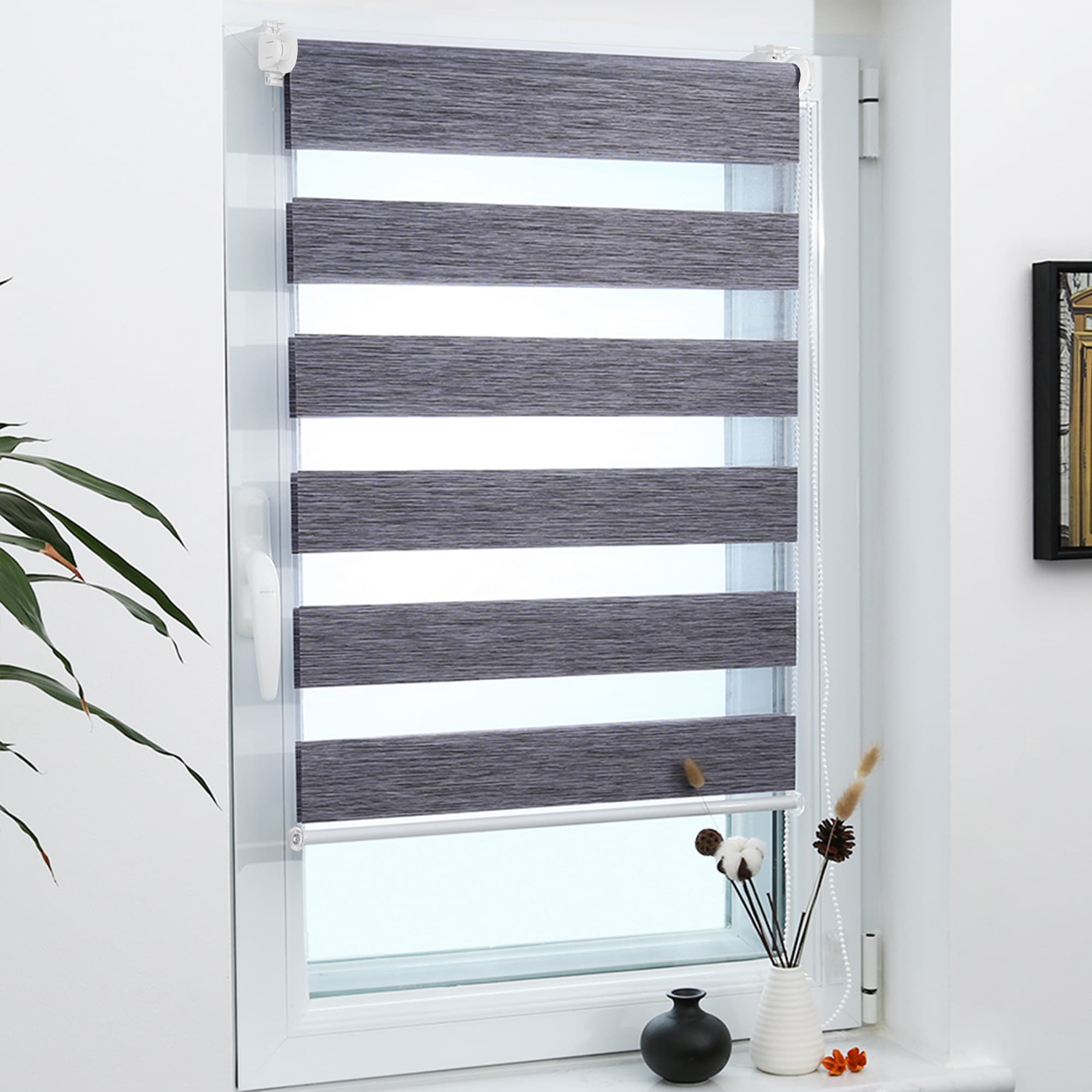 Doppelrollo Duo Rollo Klemmfix ohne Bohren Marmor Grau