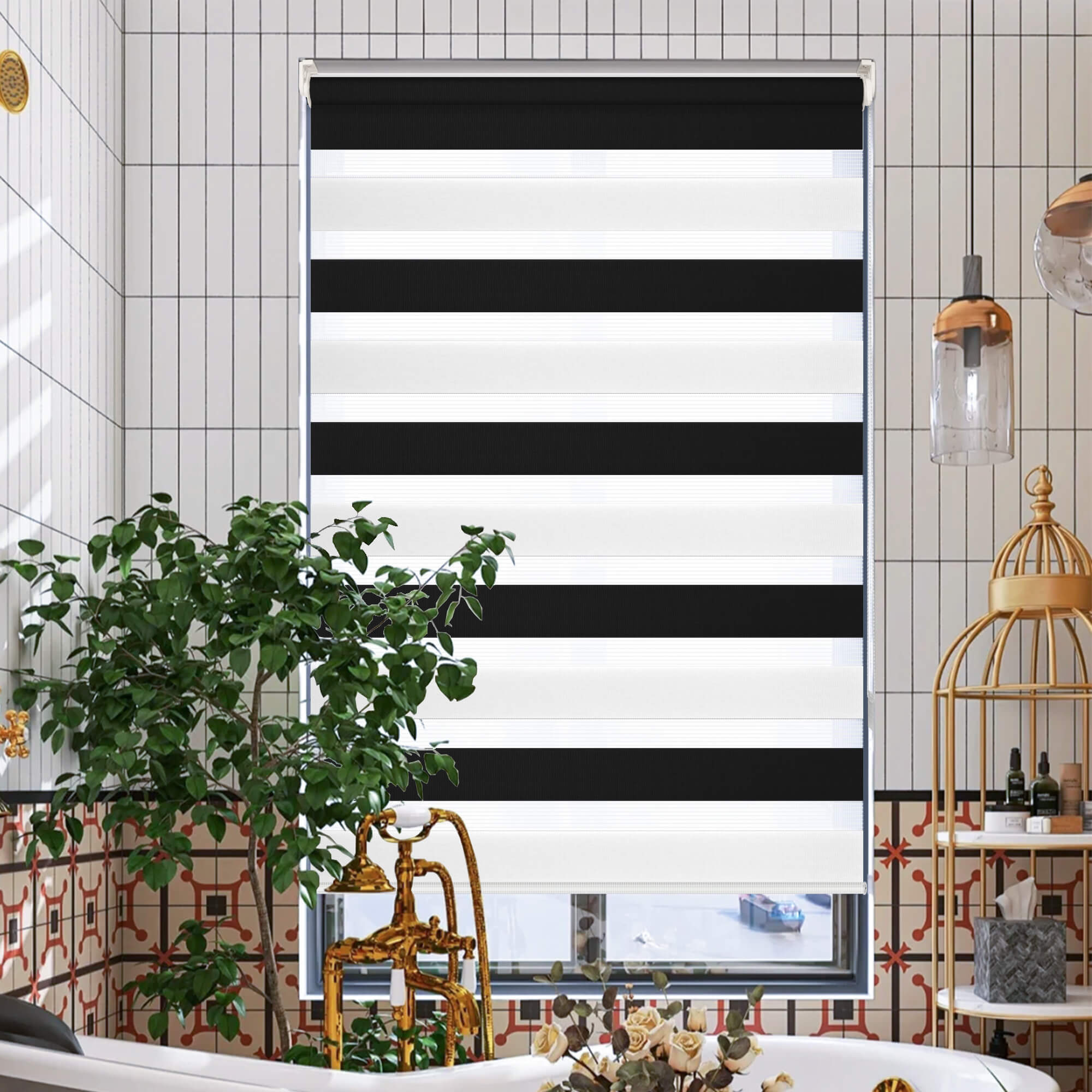 Doppelrollo Duo Rollo Klemmfix ohne Bohren Schwarz Weiß