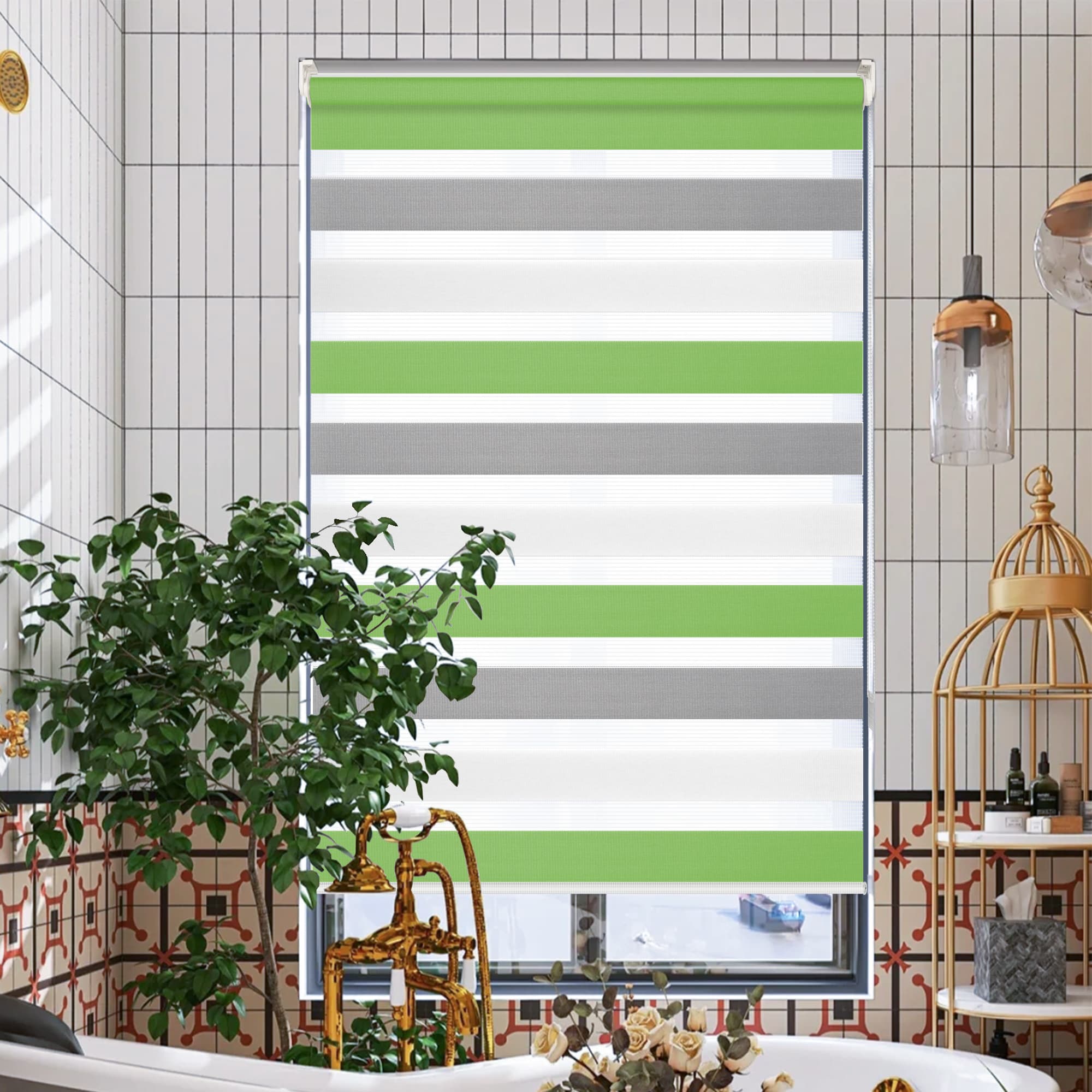 Doppelrollo Duo Rollo Klemmfix ohne Bohren Grün Grau Weiß