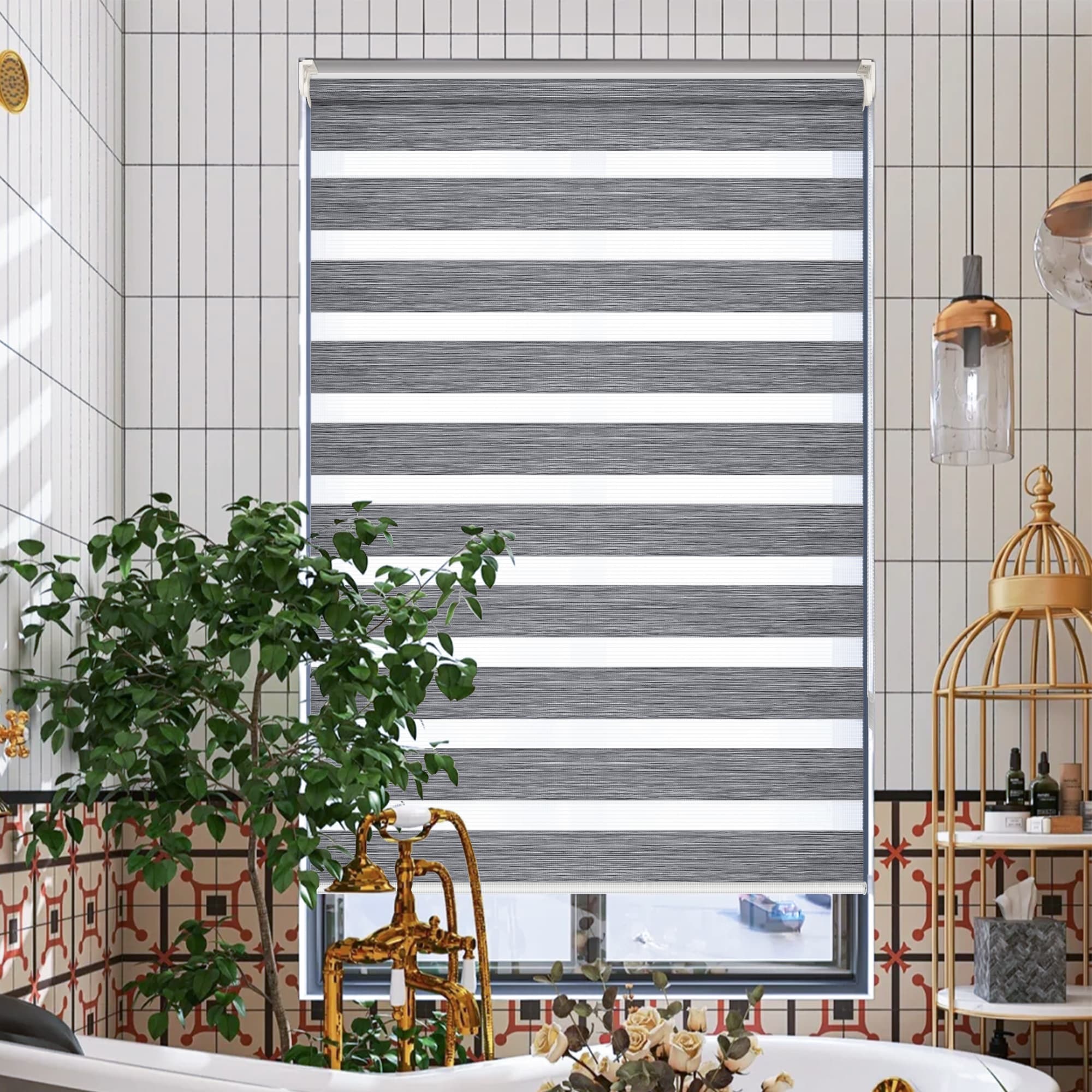 Doppelrollo Duo Rollo Klemmfix ohne Bohren Marmor Grau