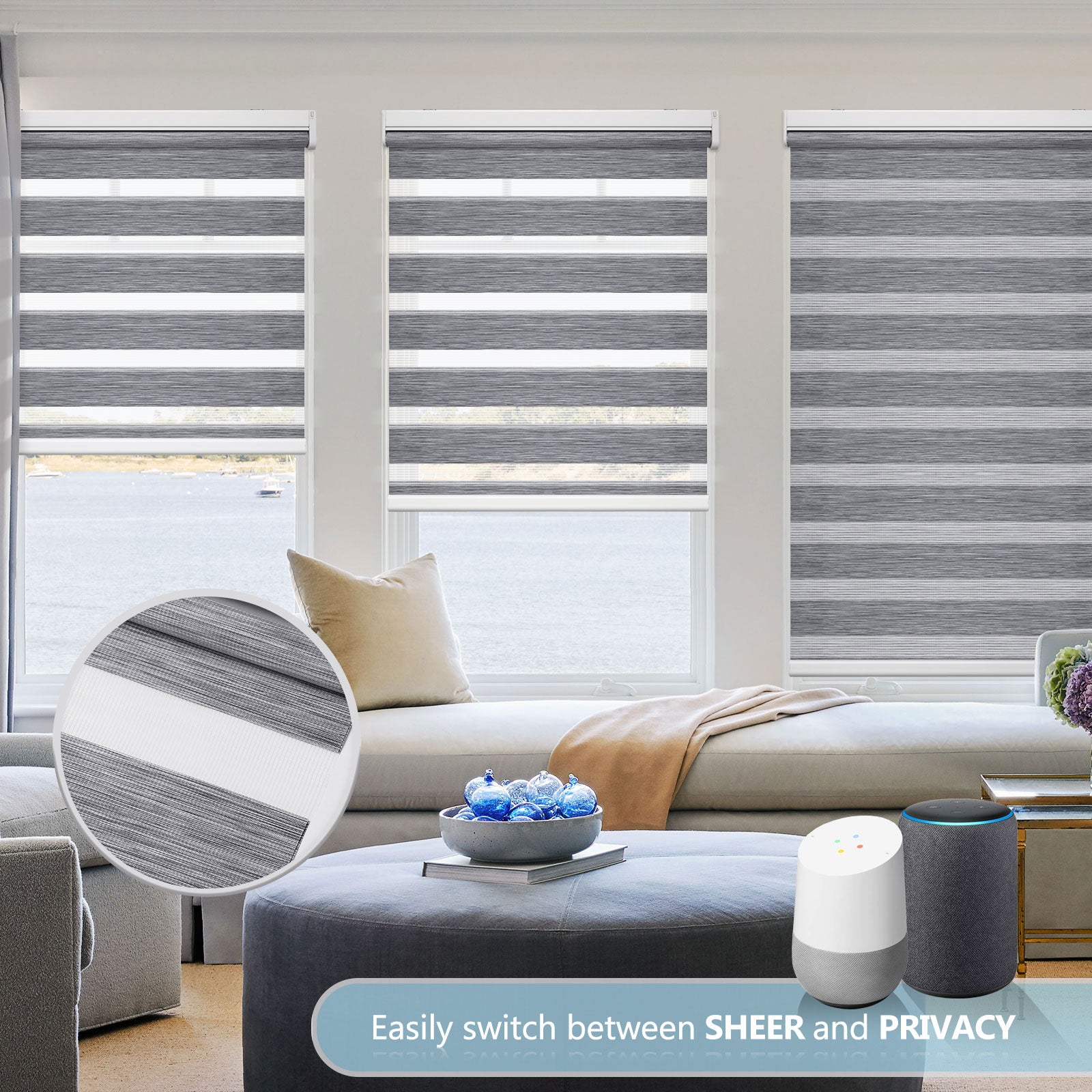 M100 Elektrisch | Lichtdurchlässige | Batterie | Zebra-Rollo | Nach Maß