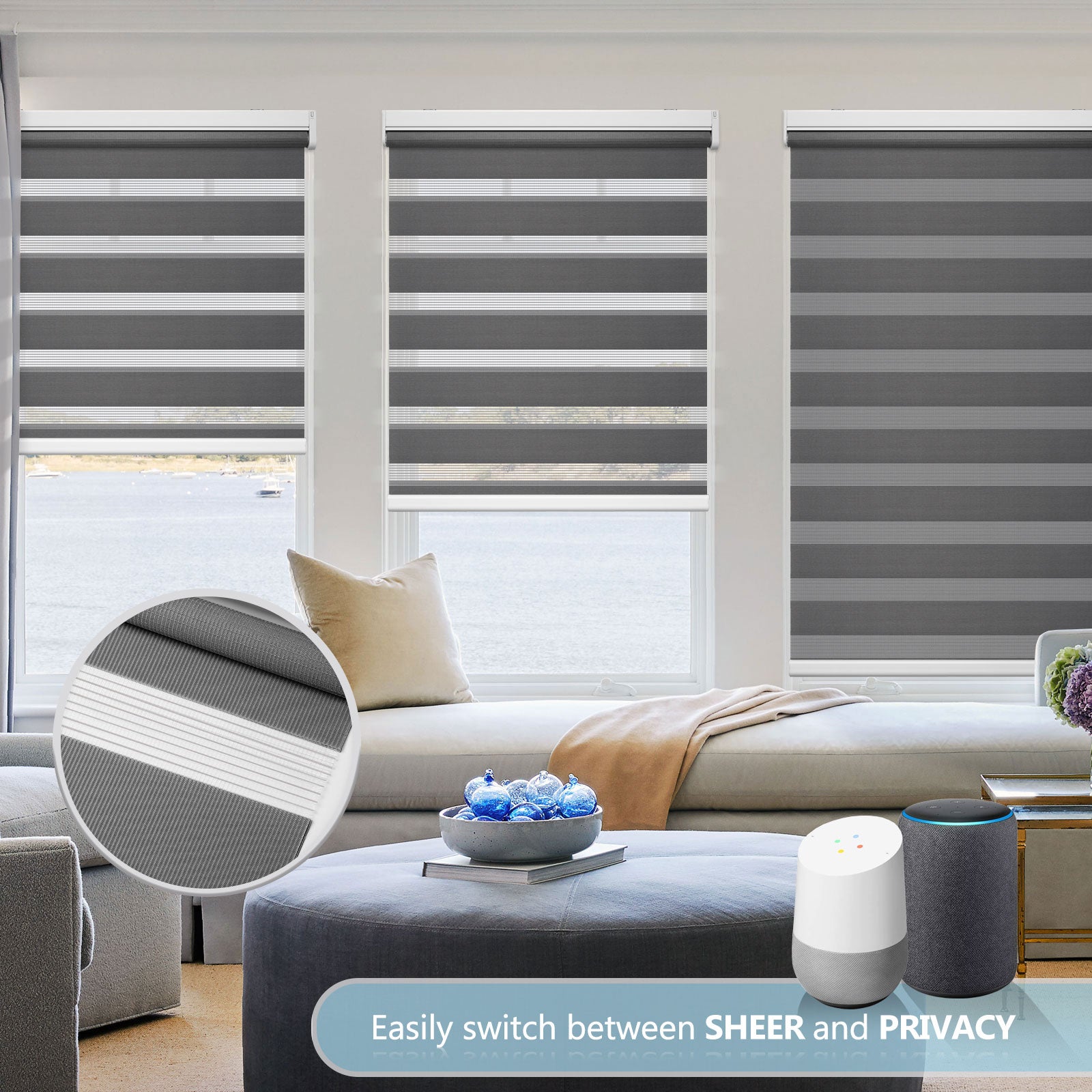 M100 Elektrisch | Lichtdurchlässige | Batterie | Zebra-Rollo | Nach Maß