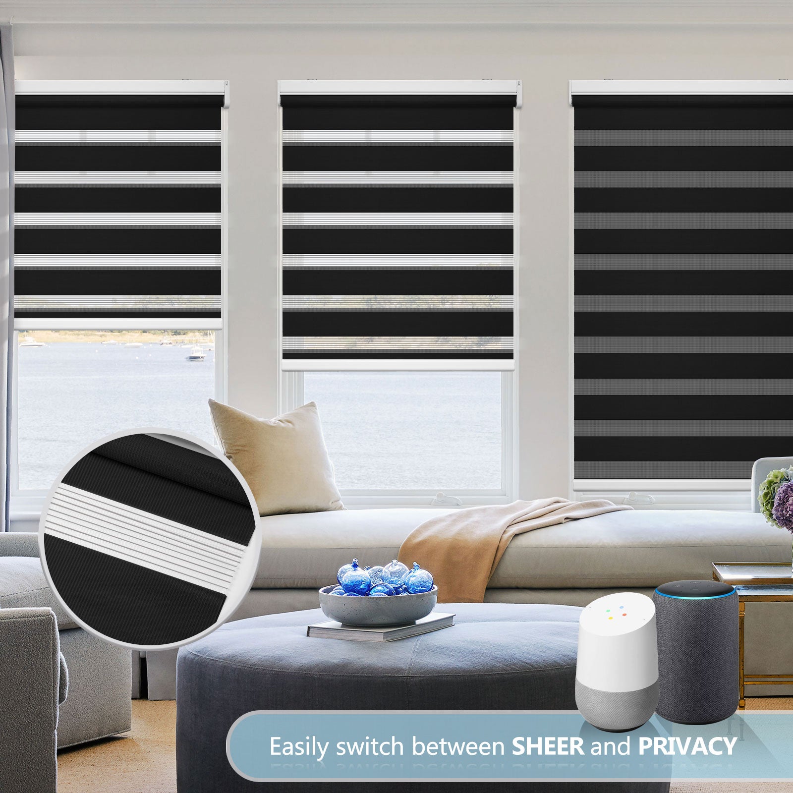 M100 Elektrisch | Lichtdurchlässige | Batterie | Zebra-Rollo | Nach Maß