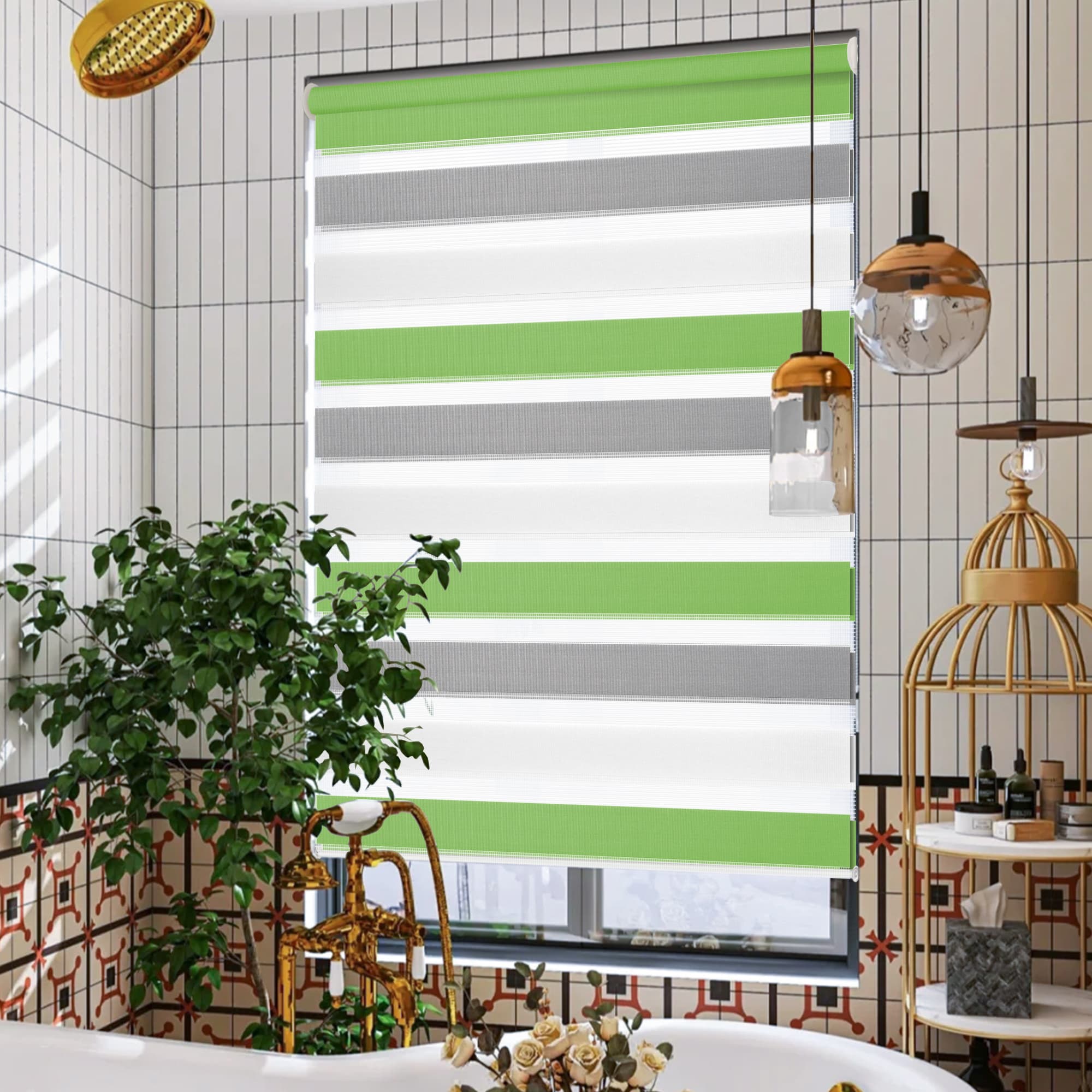 Doppelrollo Duo Rollo Klemmfix ohne Bohren Grün Grau Weiß