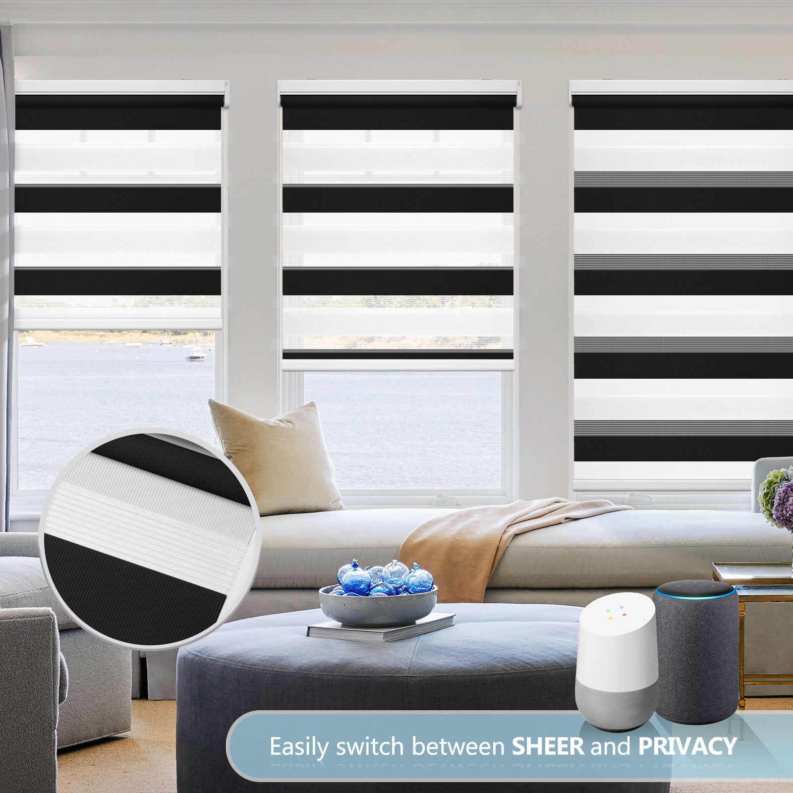 M100 Elektrisch | Lichtdurchlässige | Batterie | Zebra-Rollo | Nach Maß