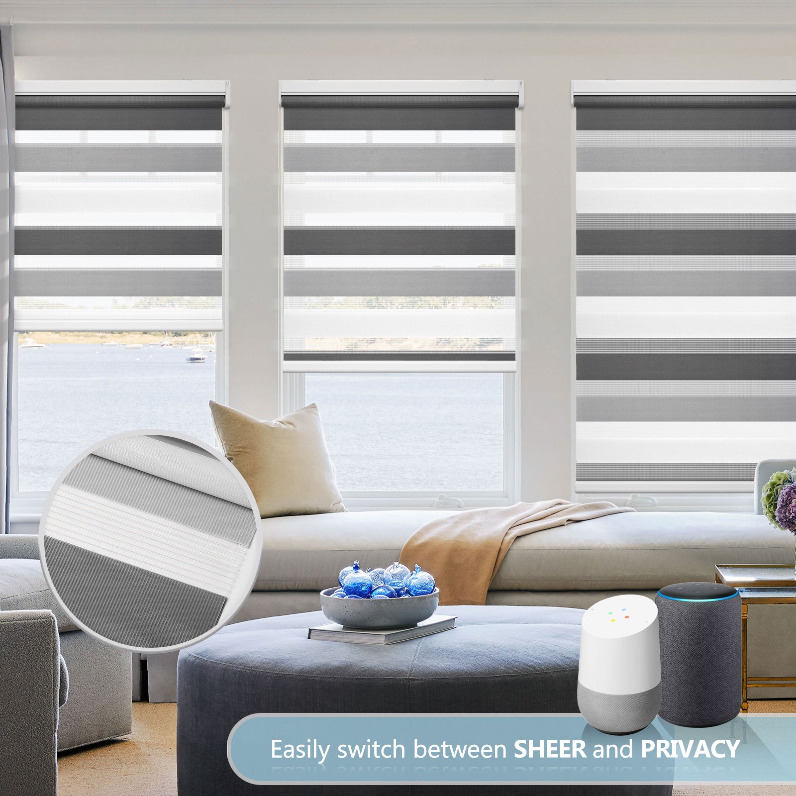 M100 Elektrisch | Lichtdurchlässige | Batterie | Zebra-Rollo | Nach Maß