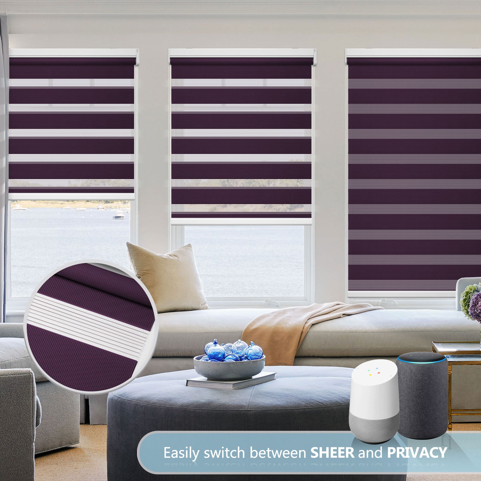 M100 Elektrisch | Lichtdurchlässige | Batterie | Zebra-Rollo | Nach Maß