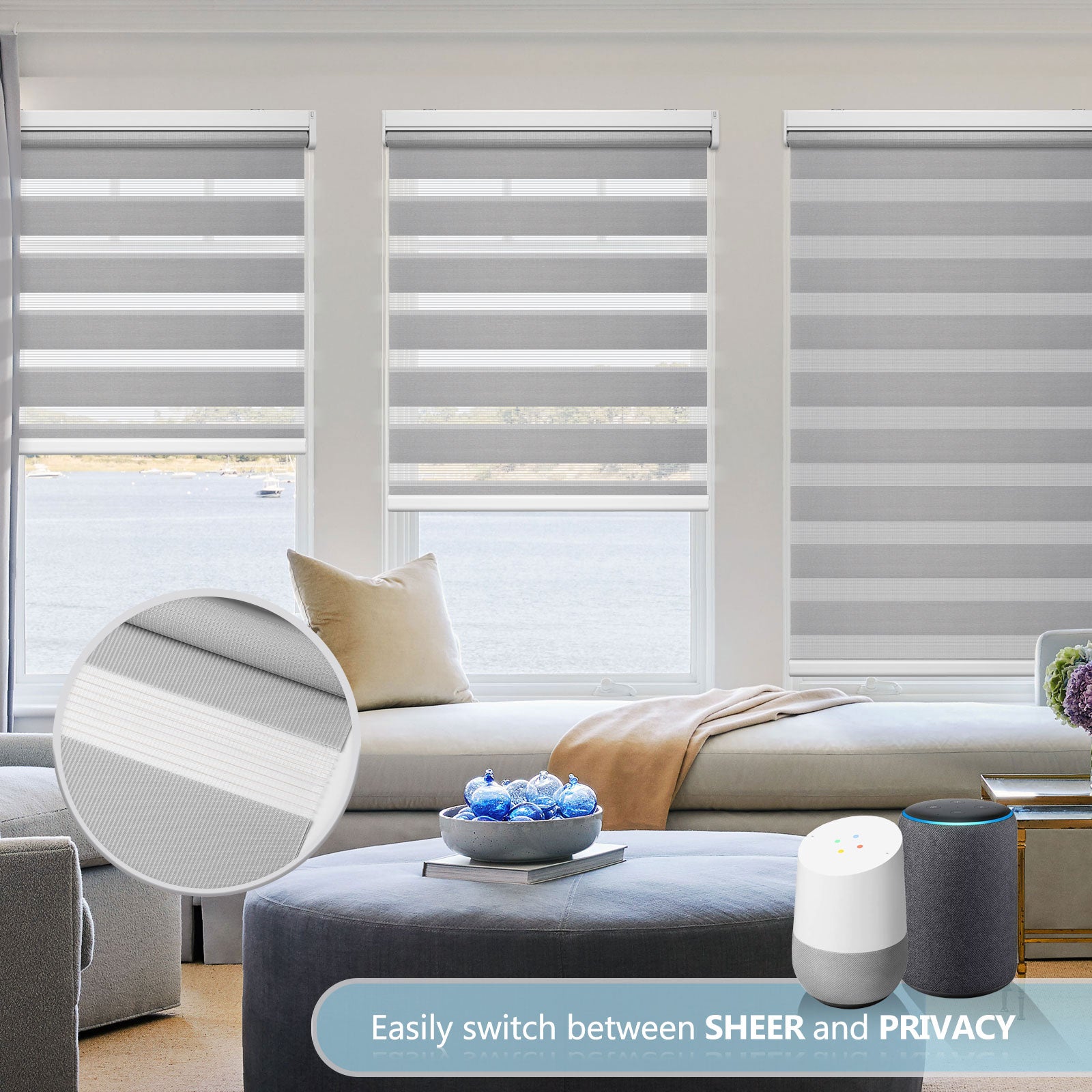 M100 Elektrisch | Lichtdurchlässige | Batterie | Zebra-Rollo | Nach Maß