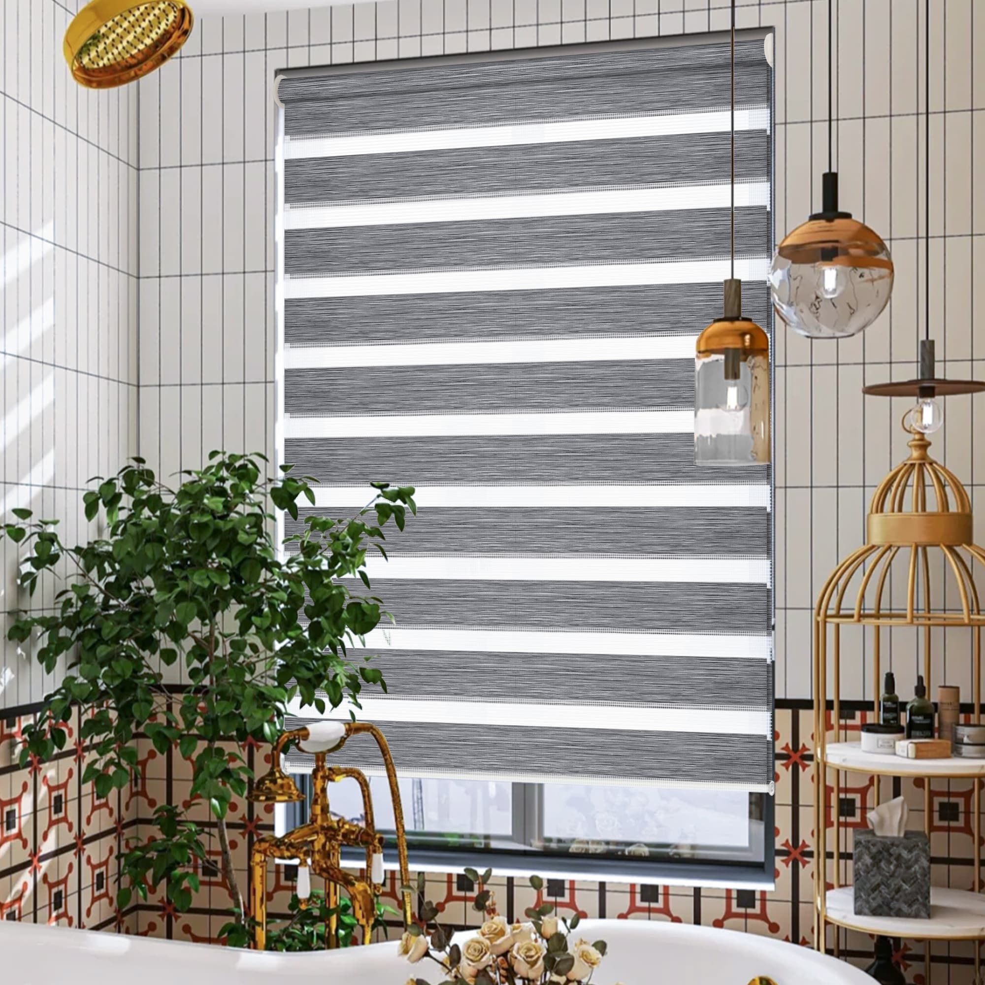 Doppelrollo Duo Rollo Klemmfix ohne Bohren Marmor Grau