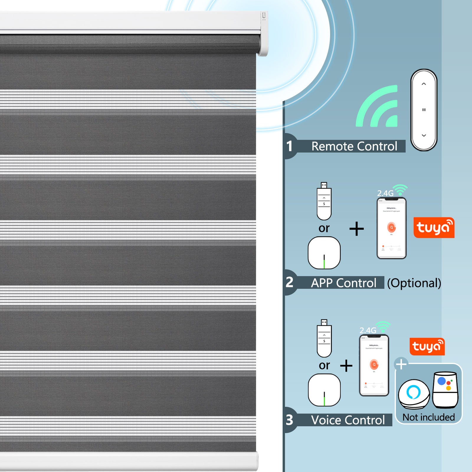 M100 Elektrisch | Lichtdurchlässige | Batterie | Zebra-Rollo | Nach Maß