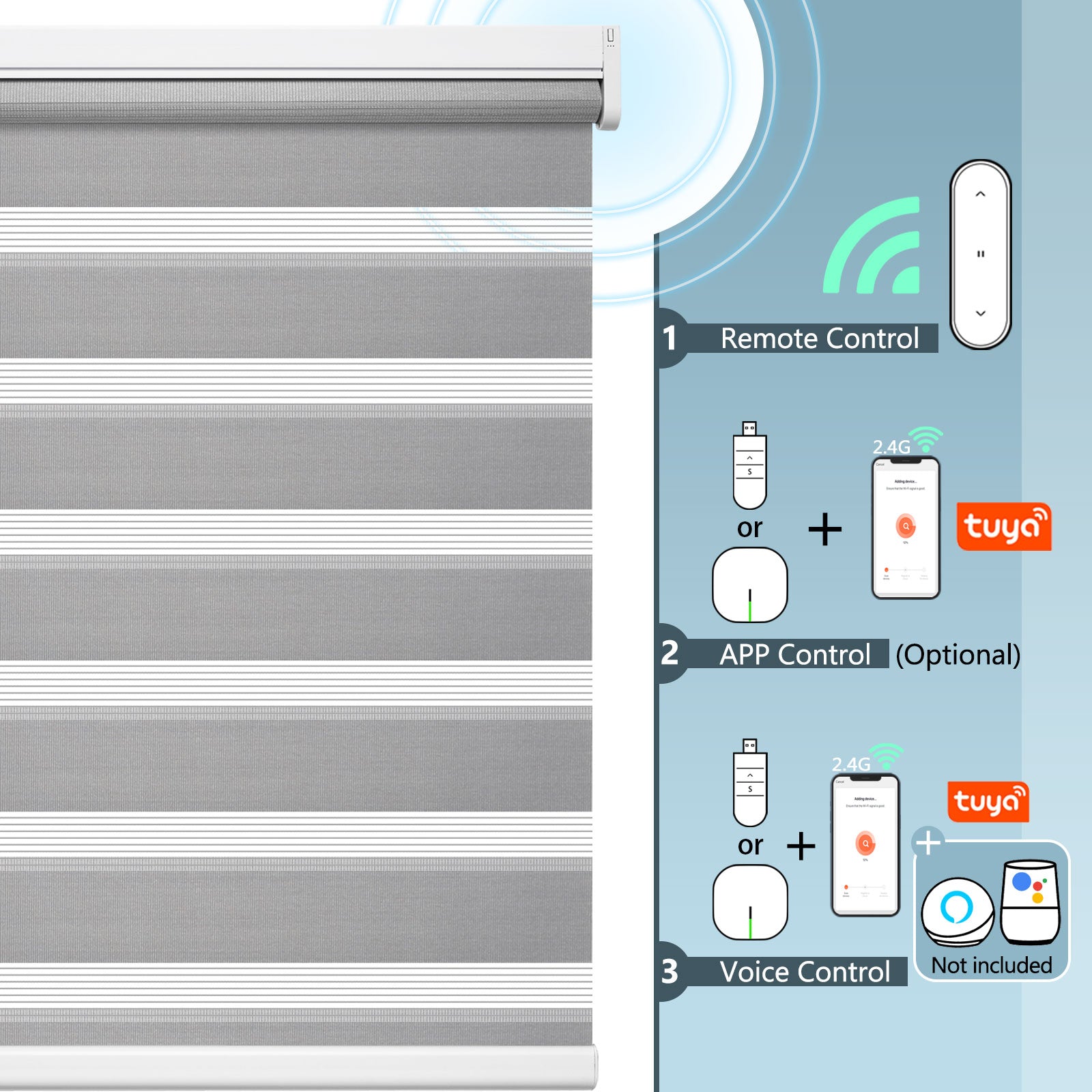 M100 Elektrisch | Lichtdurchlässige | Batterie | Zebra-Rollo | Nach Maß
