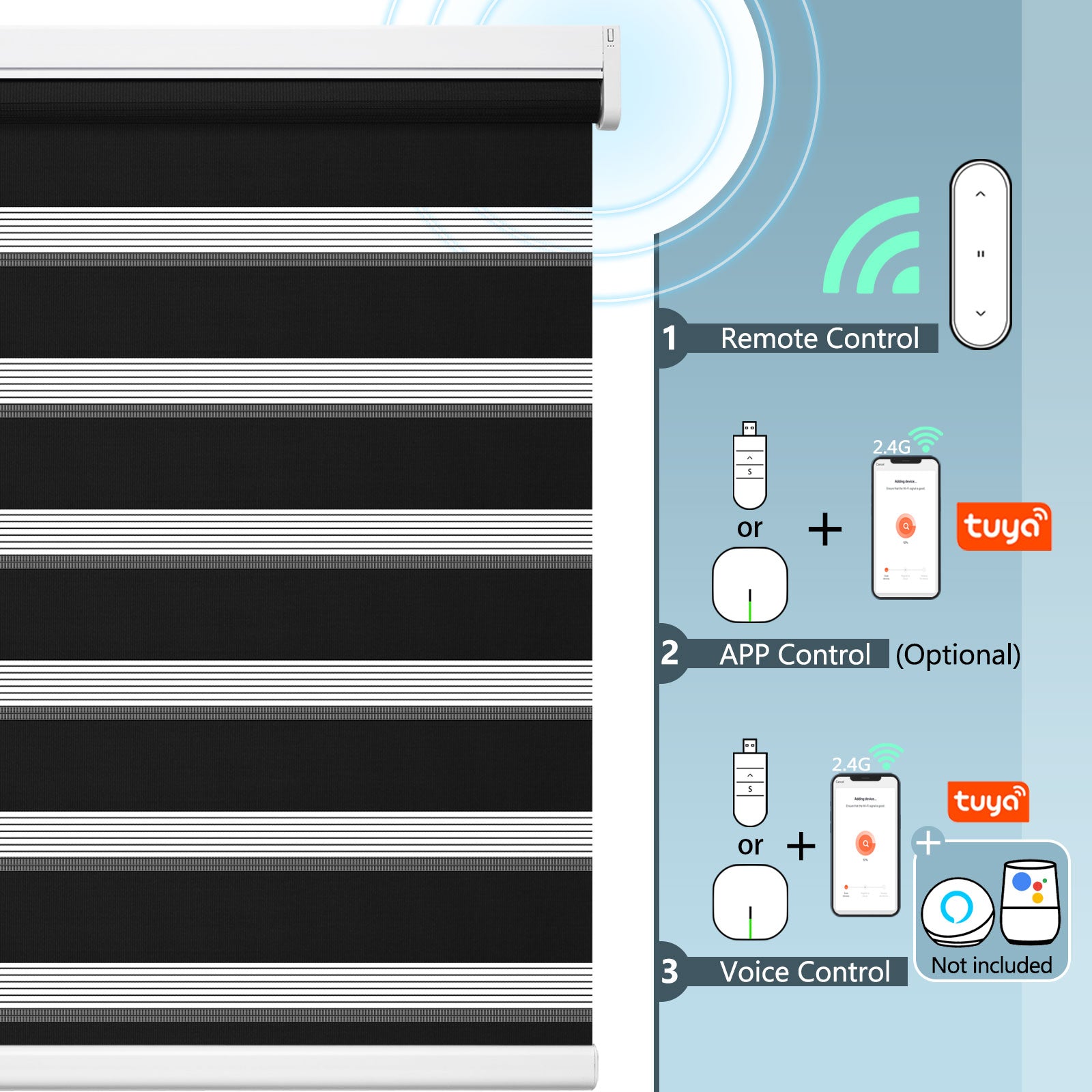 M100 Elektrisch | Lichtdurchlässige | Batterie | Zebra-Rollo | Nach Maß