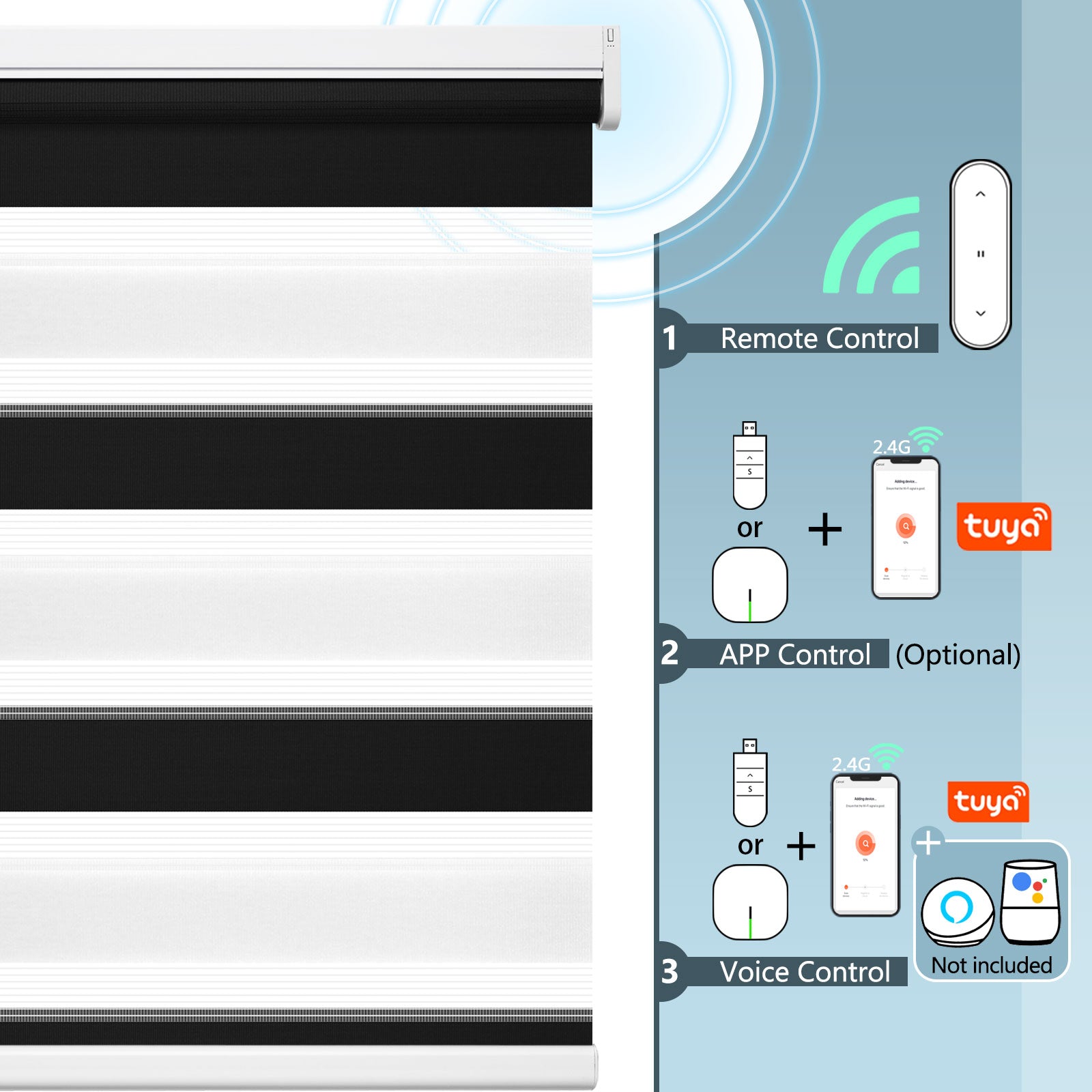 M100 Elektrisch | Lichtdurchlässige | Batterie | Zebra-Rollo | Nach Maß