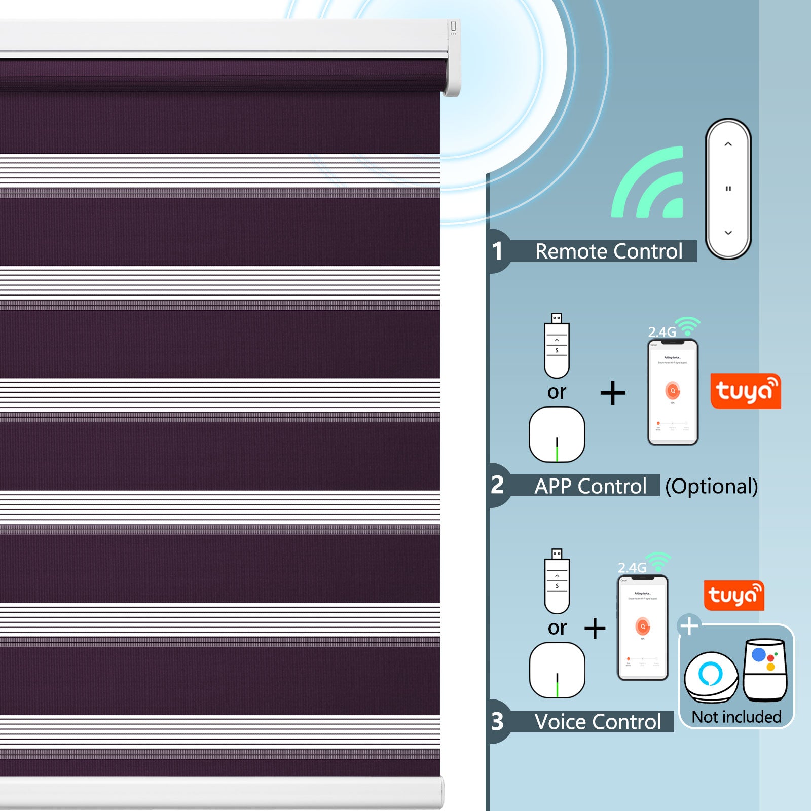 M100 Elektrisch | Lichtdurchlässige | Batterie | Zebra-Rollo | Nach Maß