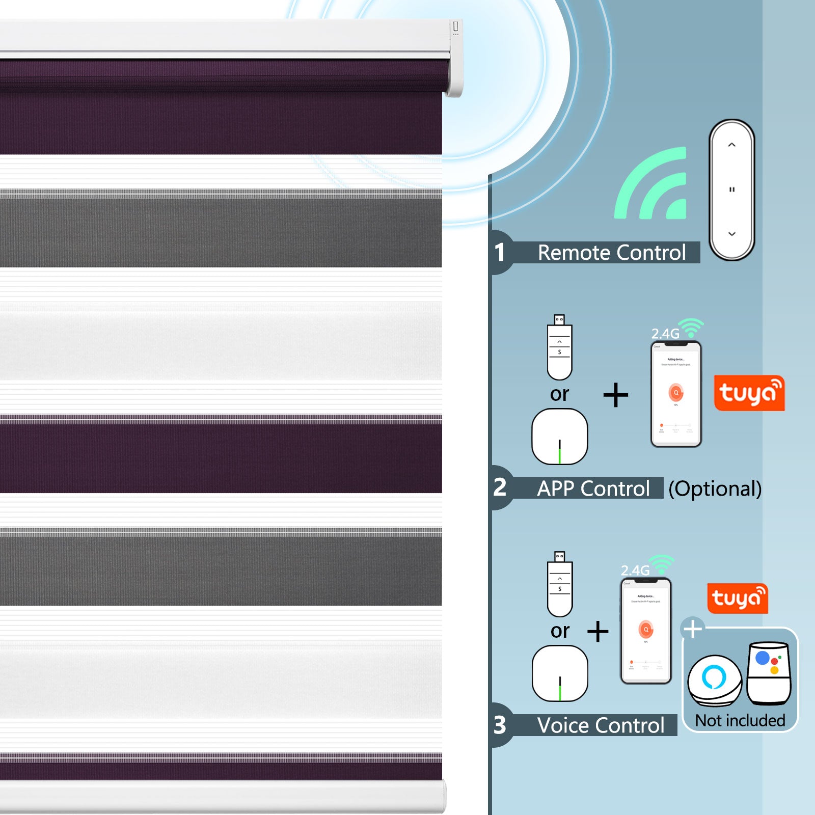 M100 Elektrisch | Lichtdurchlässige | Batterie | Zebra-Rollo | Nach Maß