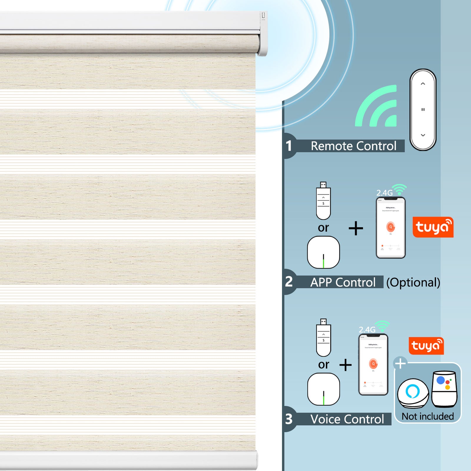 M100 Elektrisch | Lichtdurchlässige | Batterie | Zebra-Rollo | Nach Maß