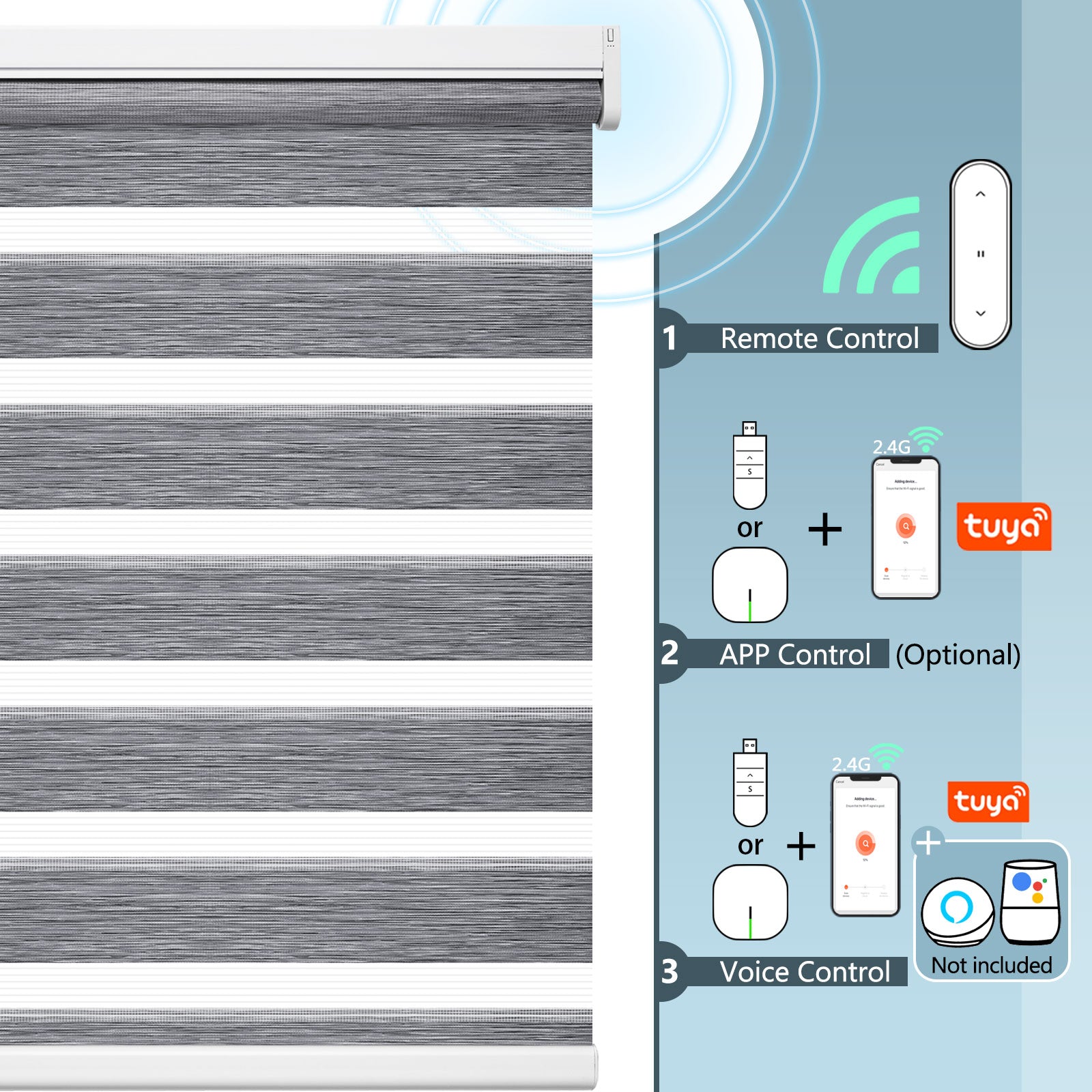 M100 Elektrisch | Lichtdurchlässige | Batterie | Zebra-Rollo | Nach Maß