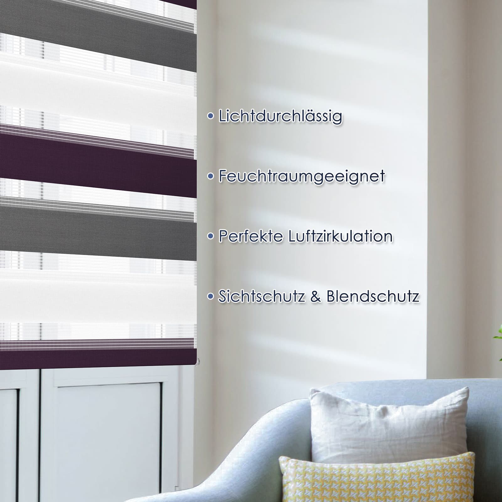 Doppelrollo Duo Rollo Klemmfix ohne Bohren Weiß Anthrazit Aubergine