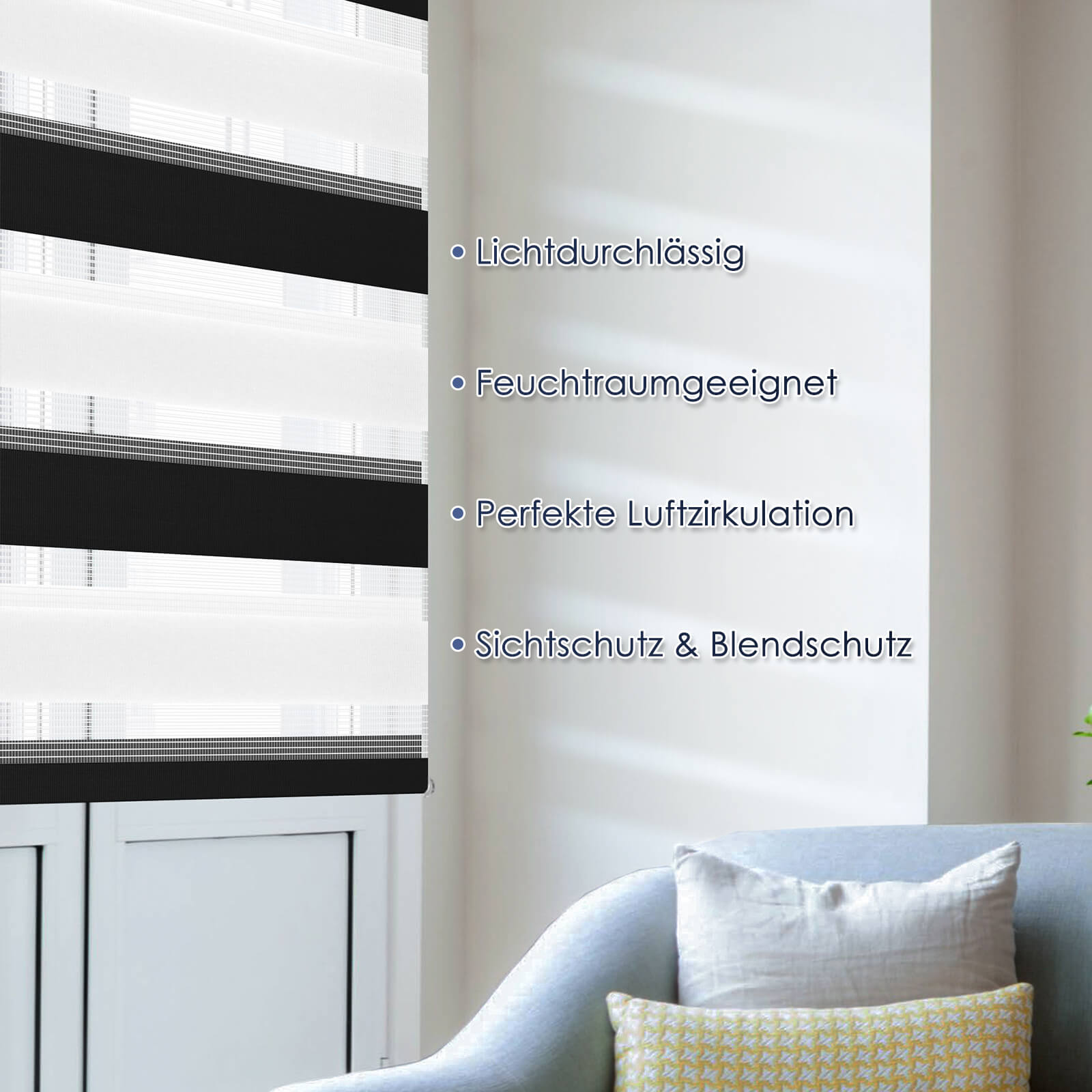 Doppelrollo Duo Rollo Klemmfix ohne Bohren Schwarz Weiß