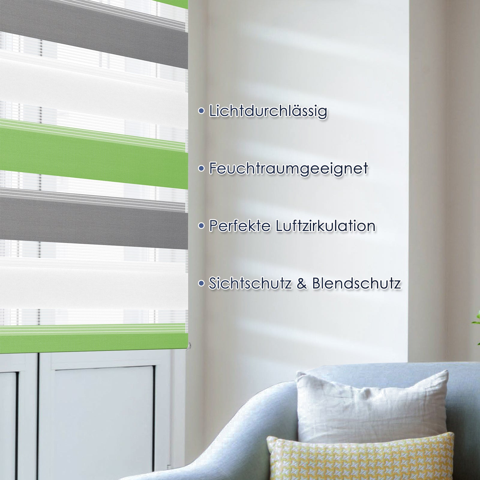 Doppelrollo Duo Rollo Klemmfix ohne Bohren Grün Grau Weiß