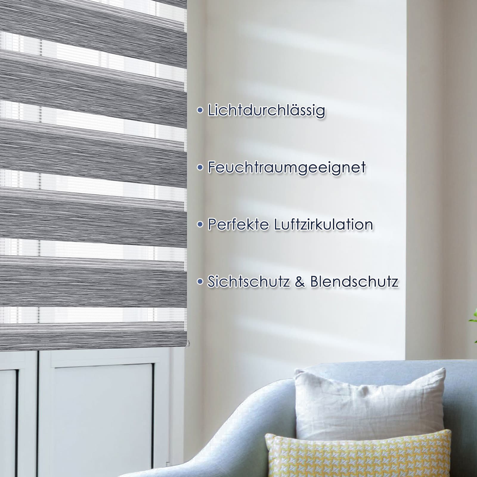 Doppelrollo Duo Rollo Klemmfix ohne Bohren Marmor Grau