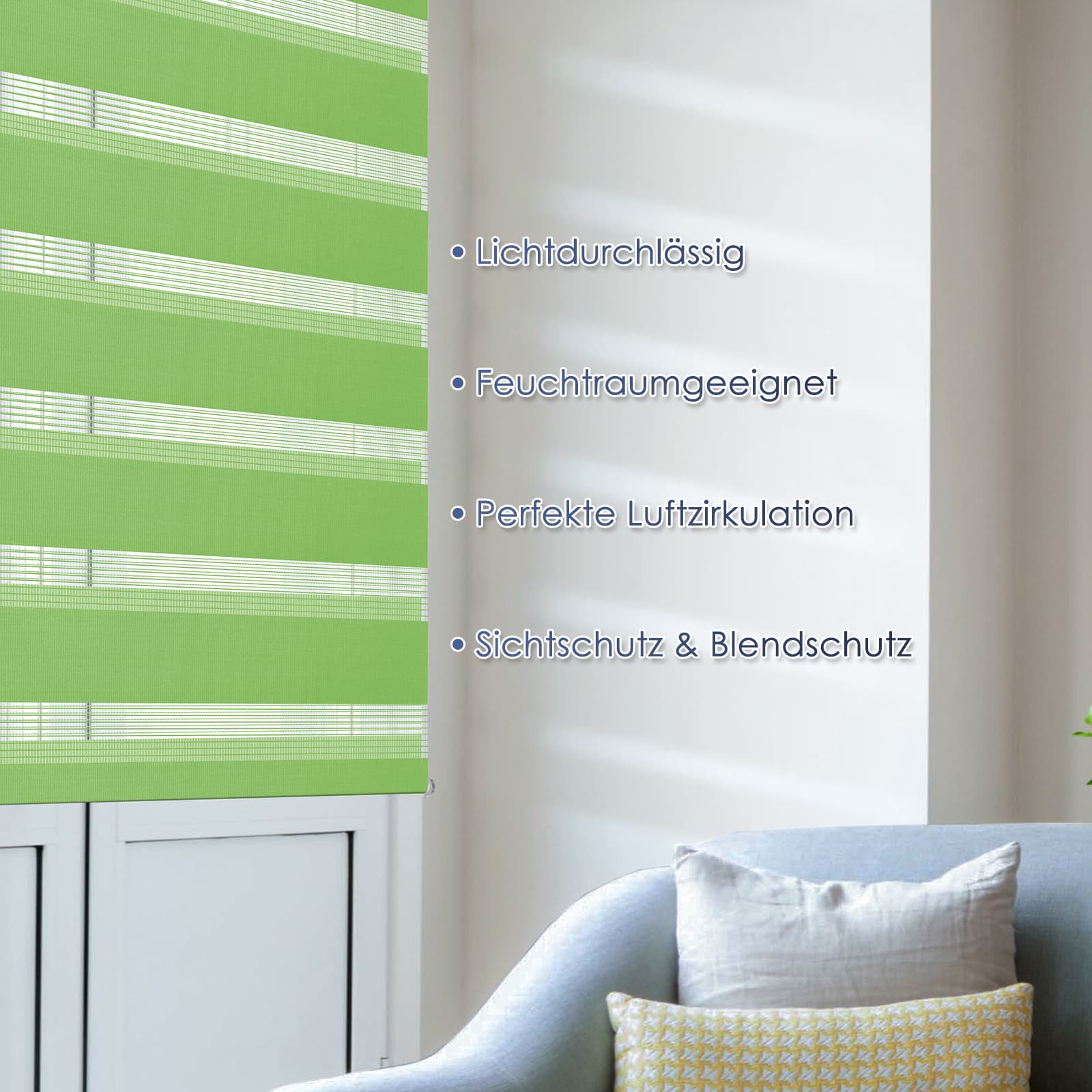 Doppelrollo Duo Rollo Klemmfix ohne Bohren Grün