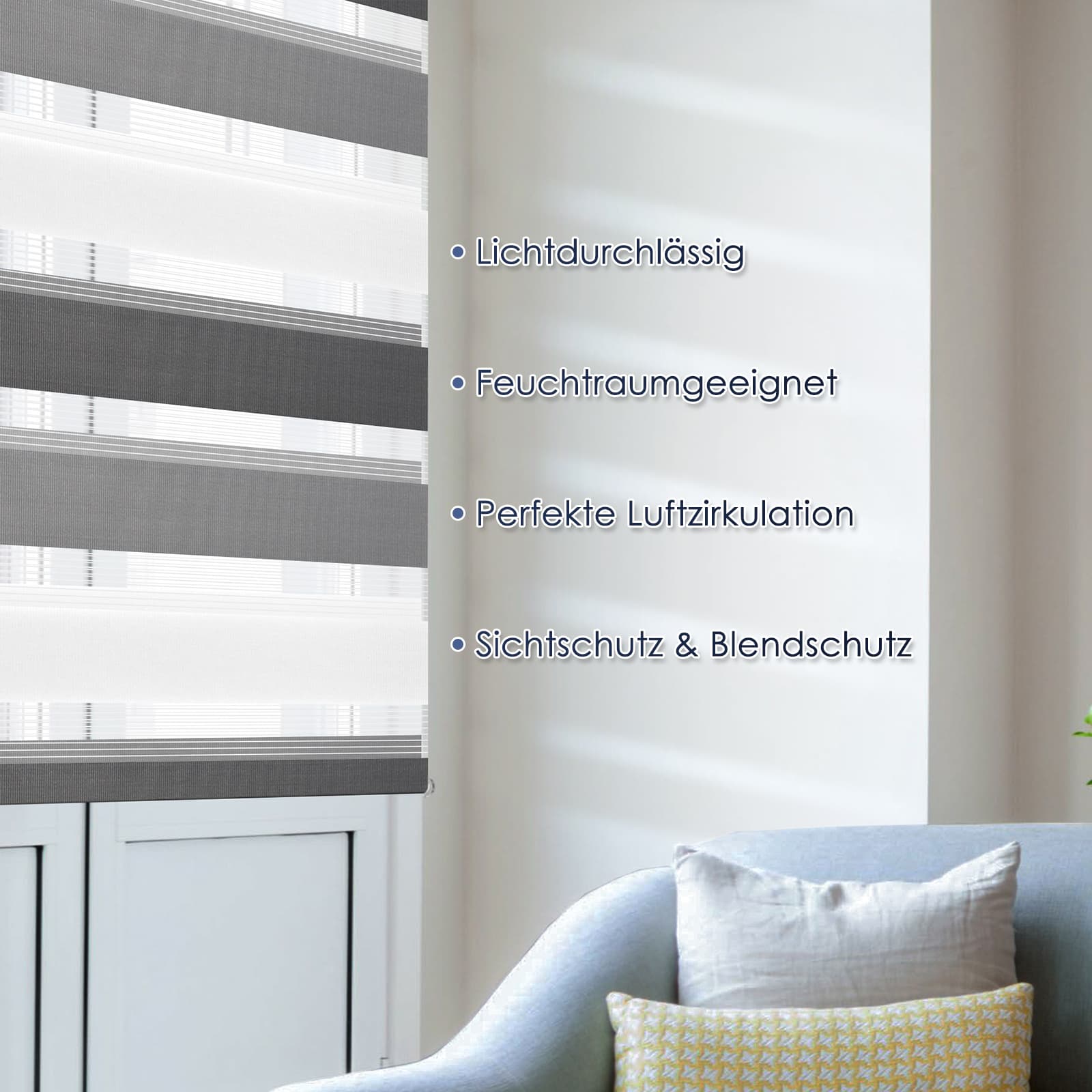 Doppelrollo Duo Rollo Klemmfix ohne Bohren Weiß Grau Anthrazit