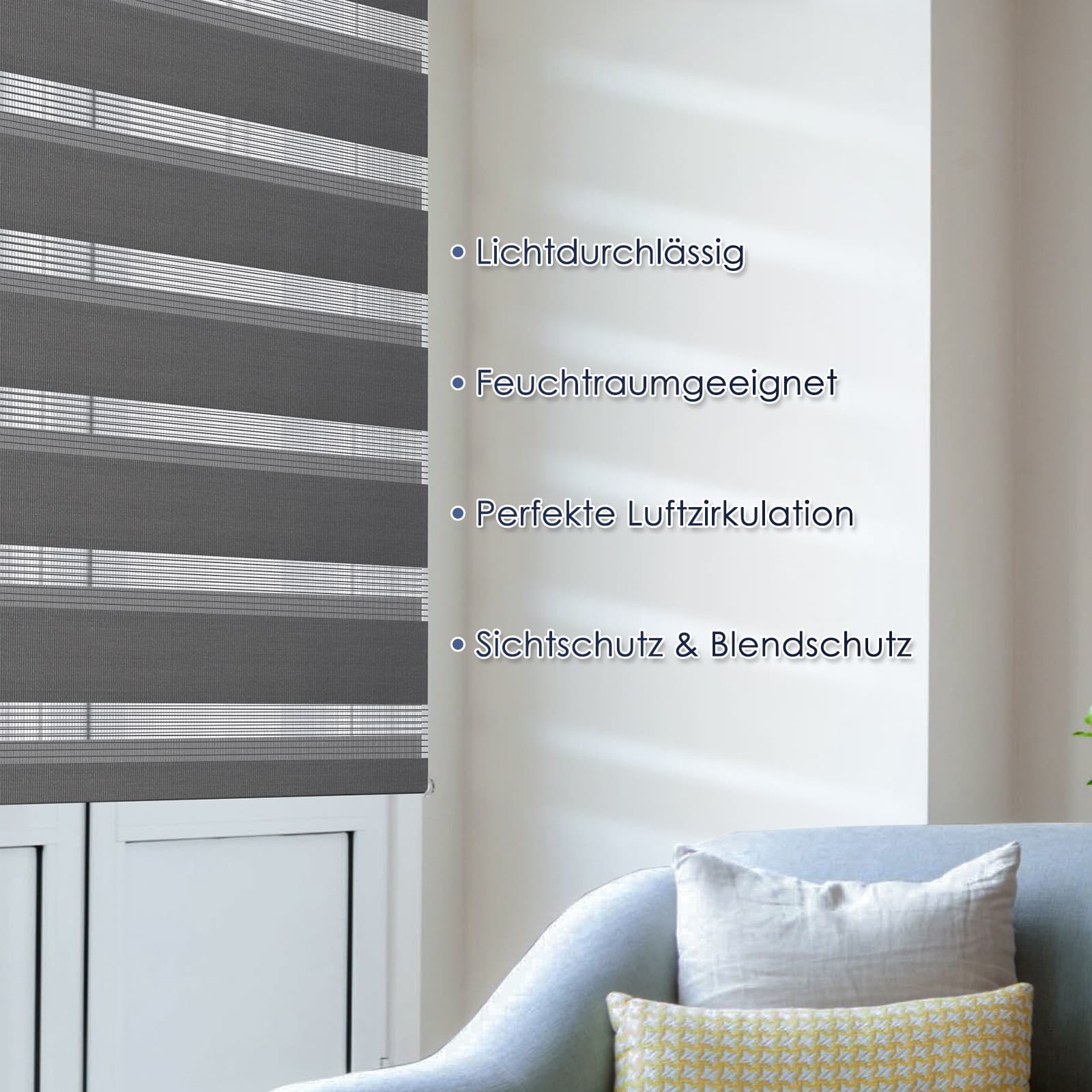 Doppelrollo Duo Rollo Klemmfix ohne Bohren Anthrazit