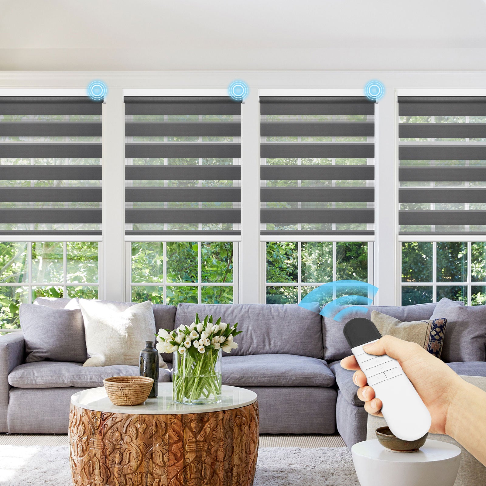 M100 Elektrisch | Lichtdurchlässige | Batterie | Zebra-Rollo | Nach Maß