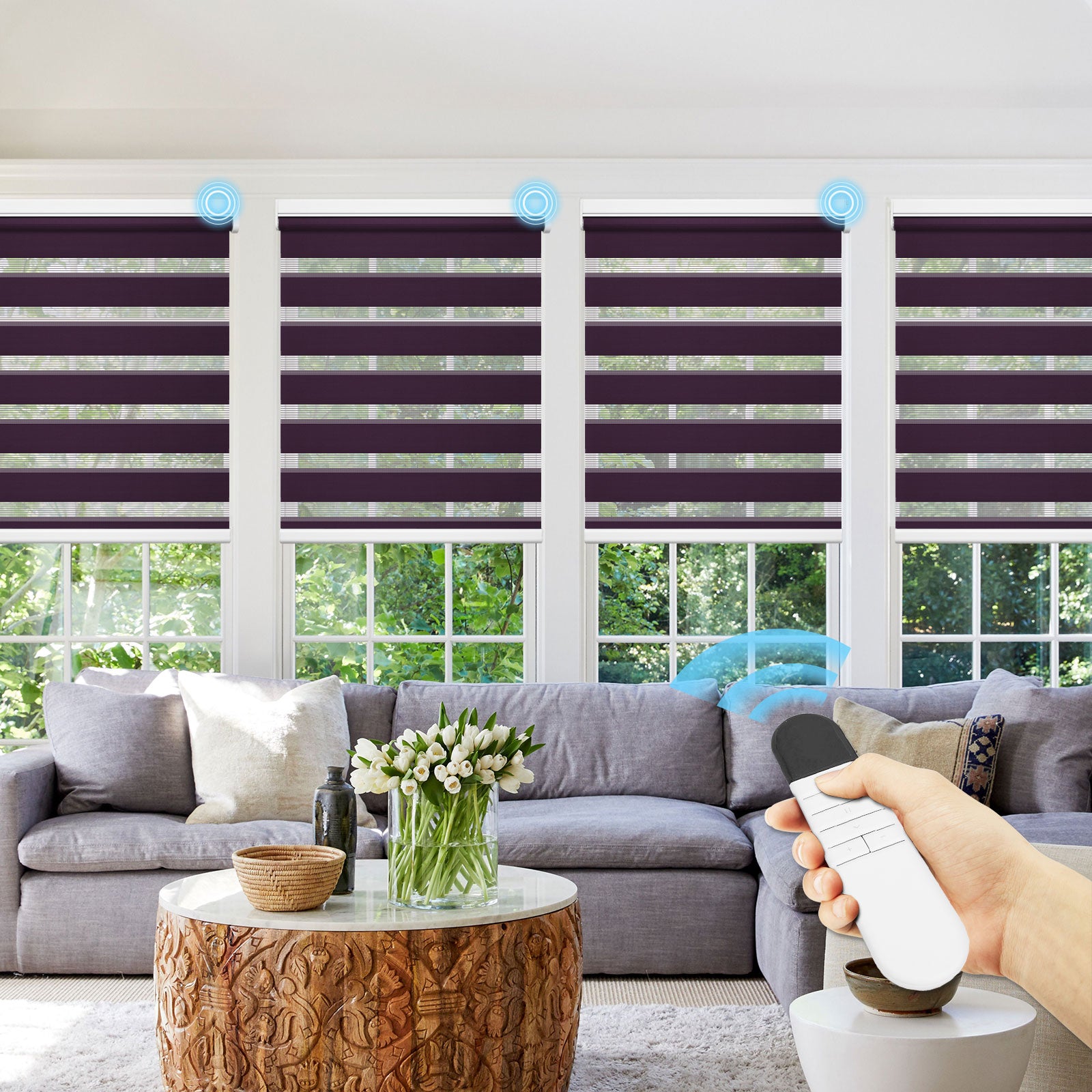 M100 Elektrisch | Lichtdurchlässige | Batterie | Zebra-Rollo | Nach Maß