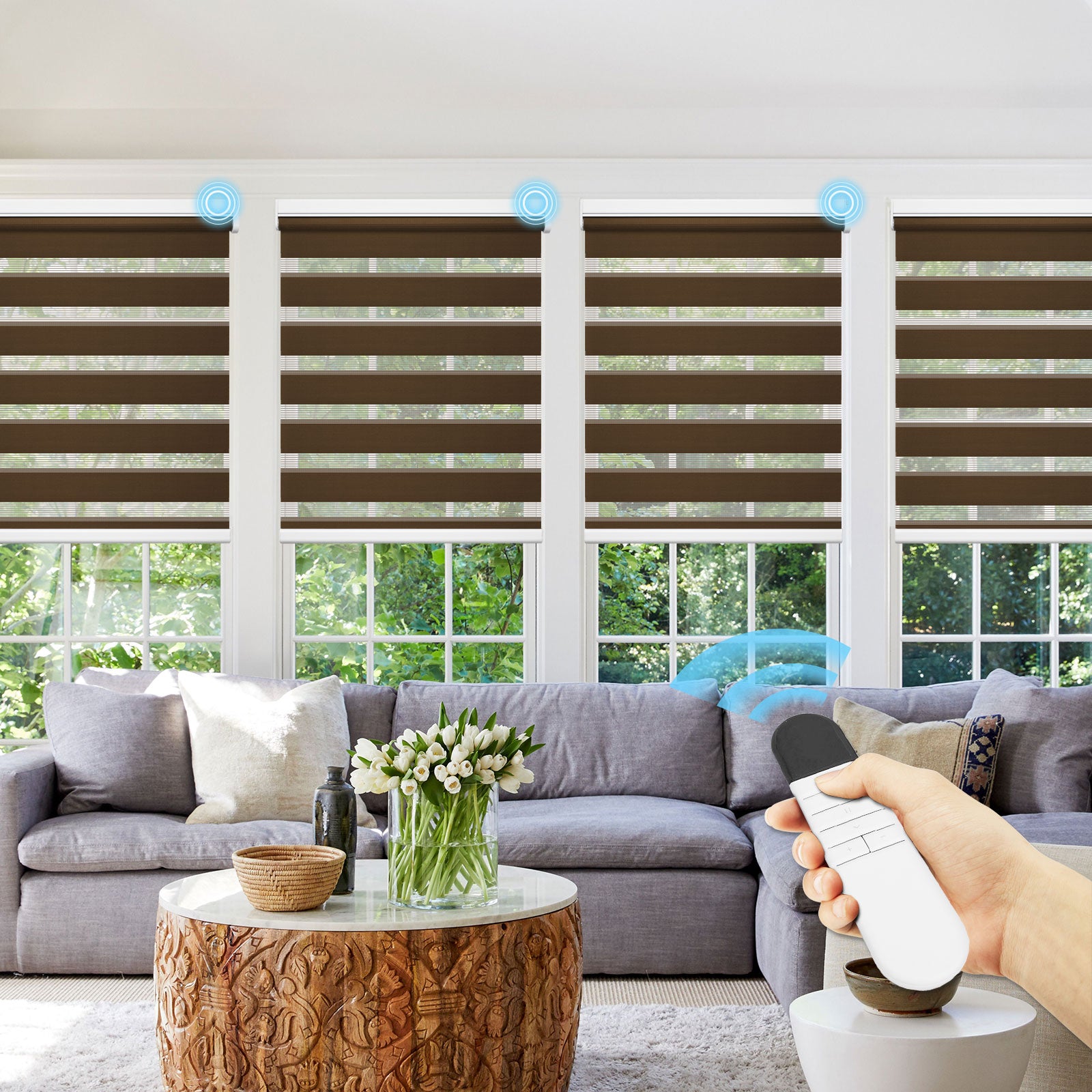 M100 Elektrisch | Lichtdurchlässige | Batterie | Zebra-Rollo | Nach Maß