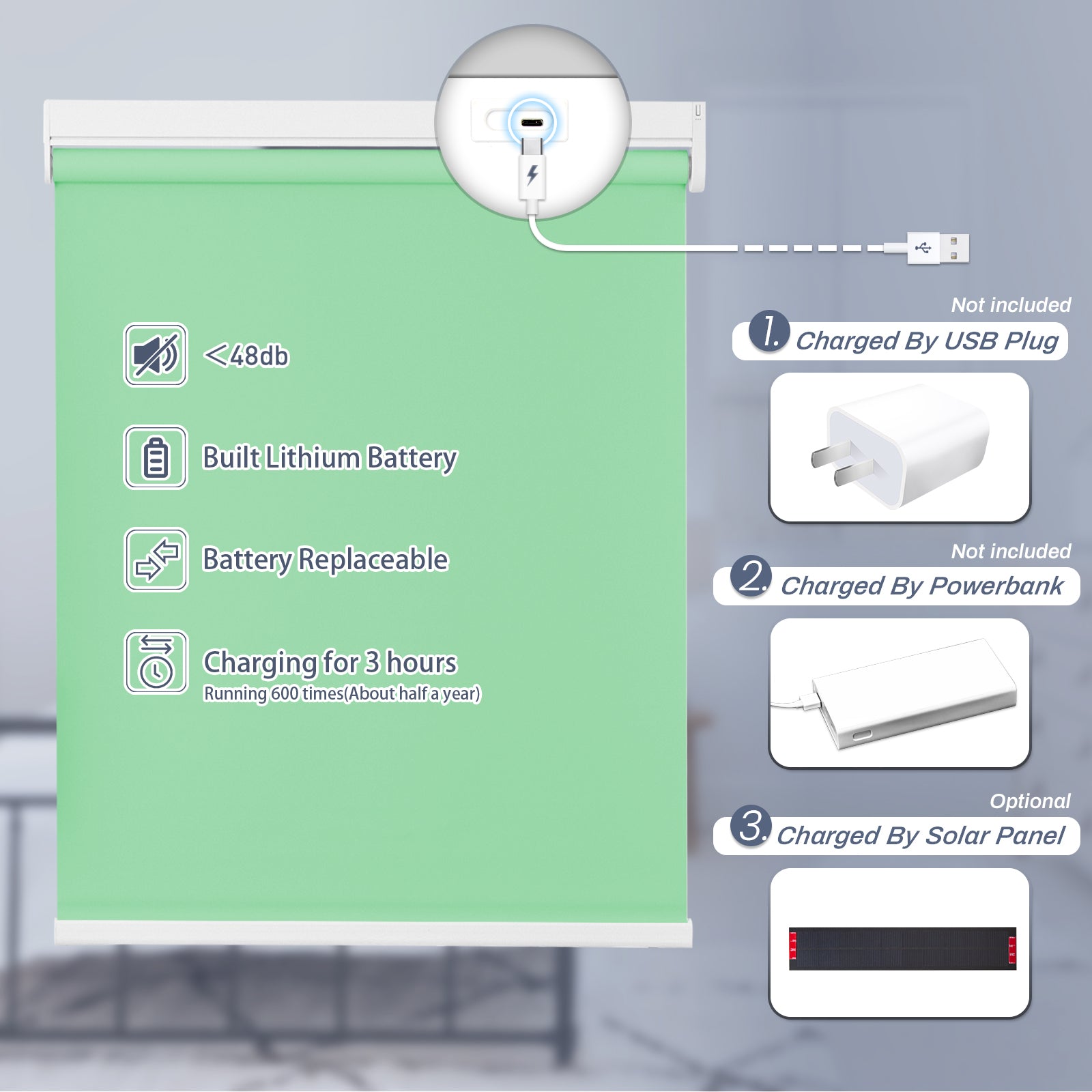 M130 Elektrisch | Lichtdurchlässige | Akku | Rollo | Nach Maß