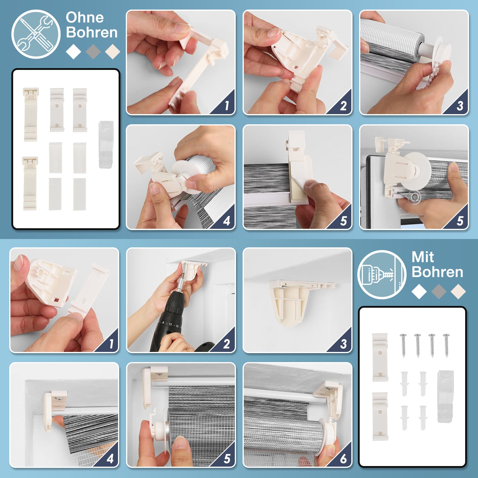 Doppelrollo Duo Rollo Klemmfix ohne Bohren Marmor Grau