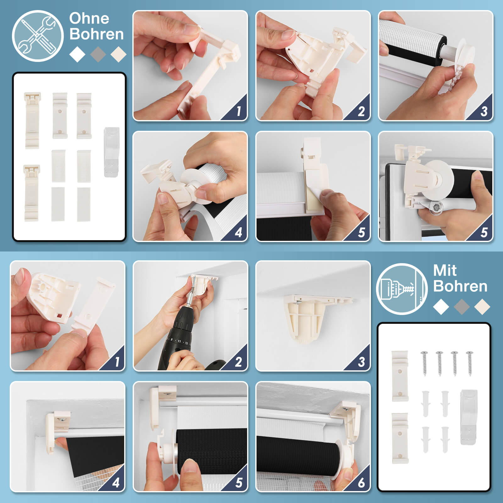 Doppelrollo Duo Rollo Klemmfix ohne Bohren Schwarz Weiß