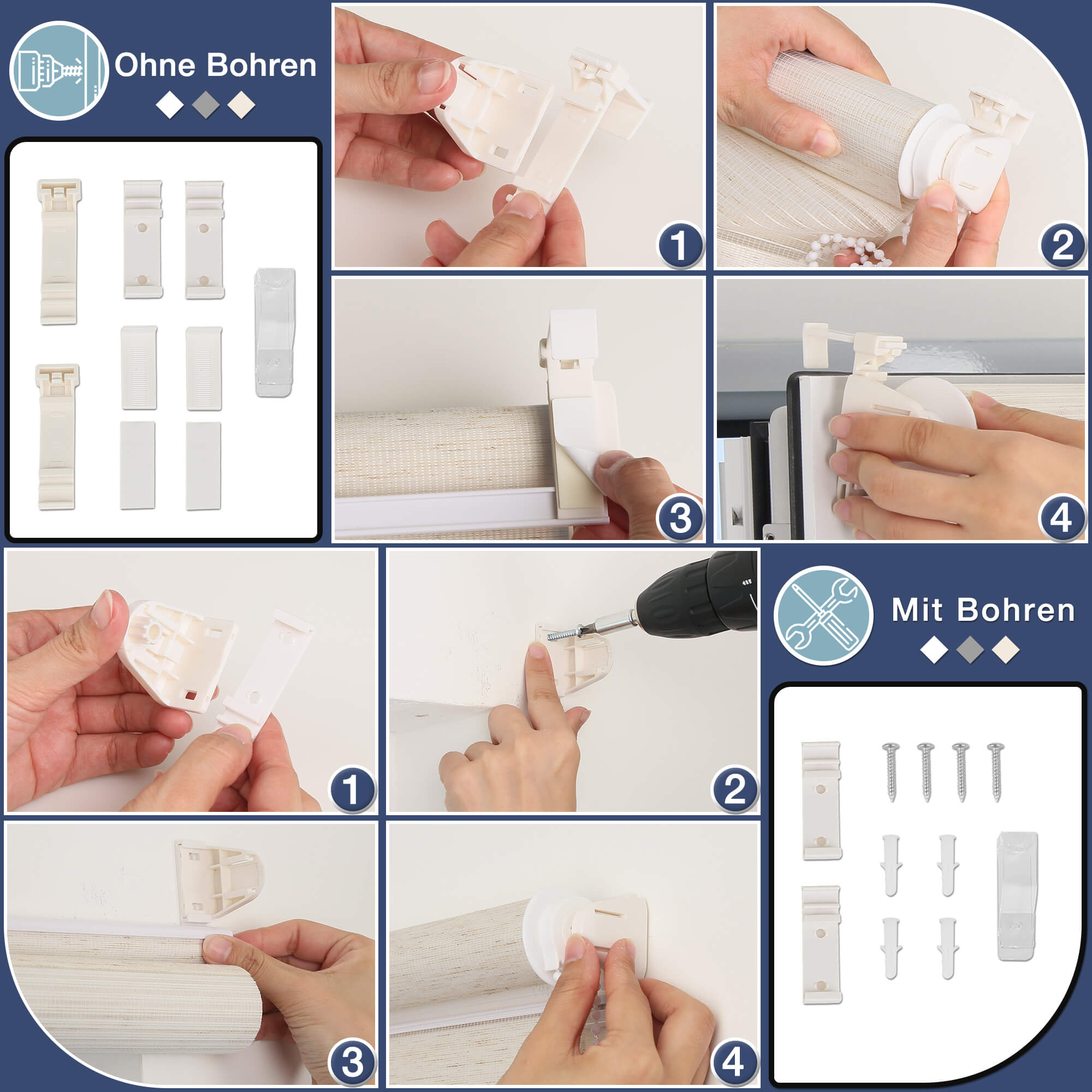 Doppelrollo Duo Rollo Klemmfix ohne Bohren Leinen