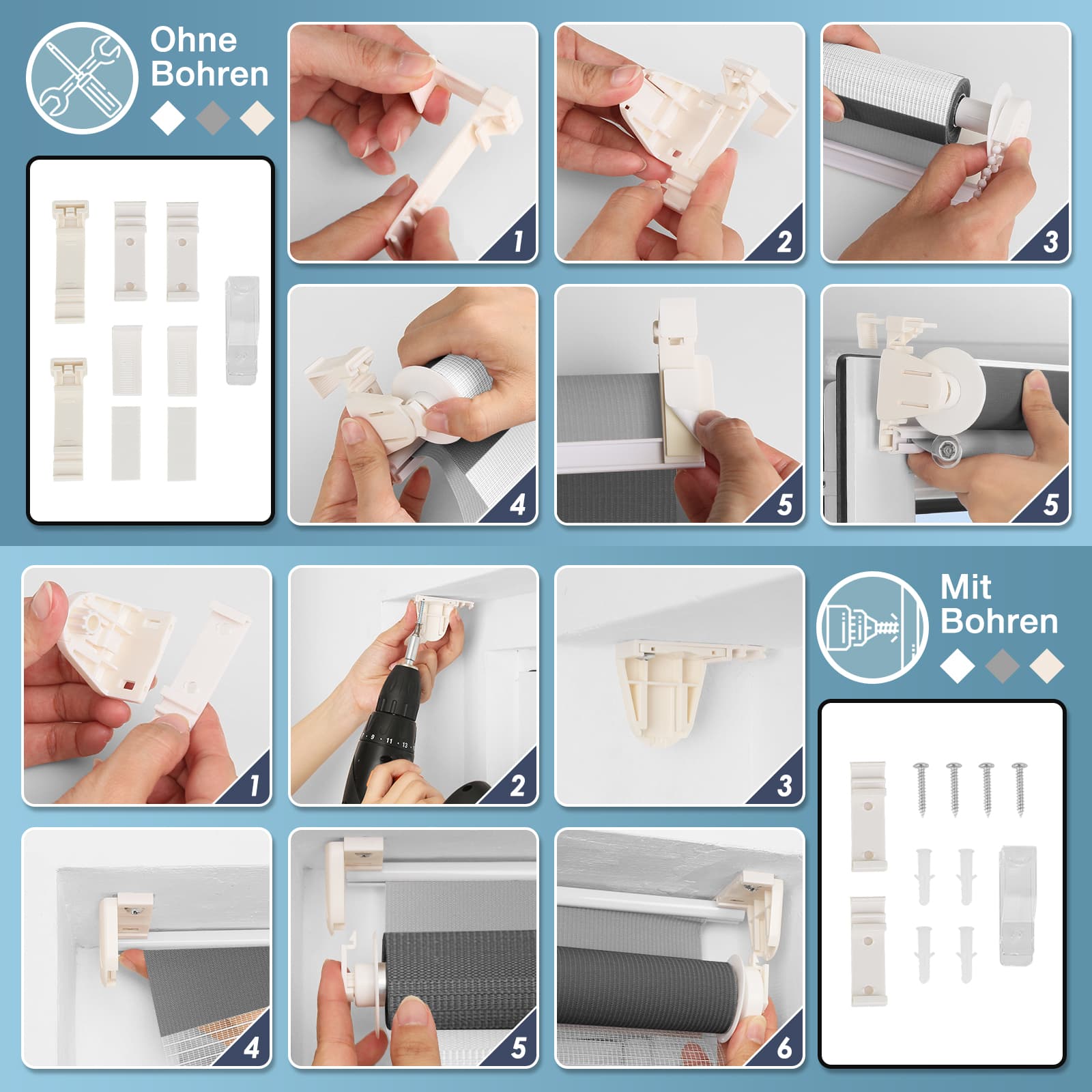 Doppelrollo Duo Rollo Klemmfix ohne Bohren Weiß Grau Anthrazit