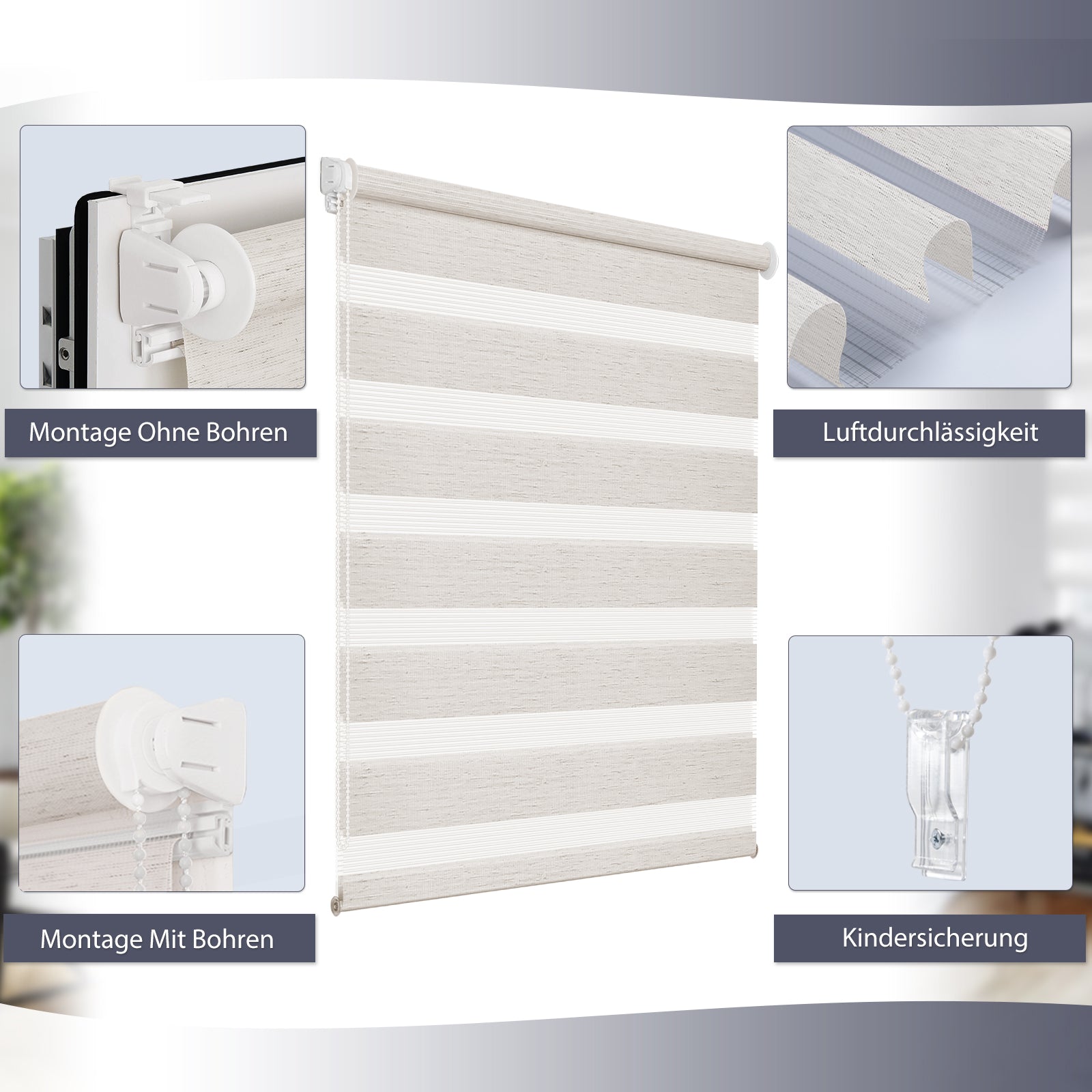 Doppelrollo Duo Rollo Klemmfix ohne Bohren Leinen