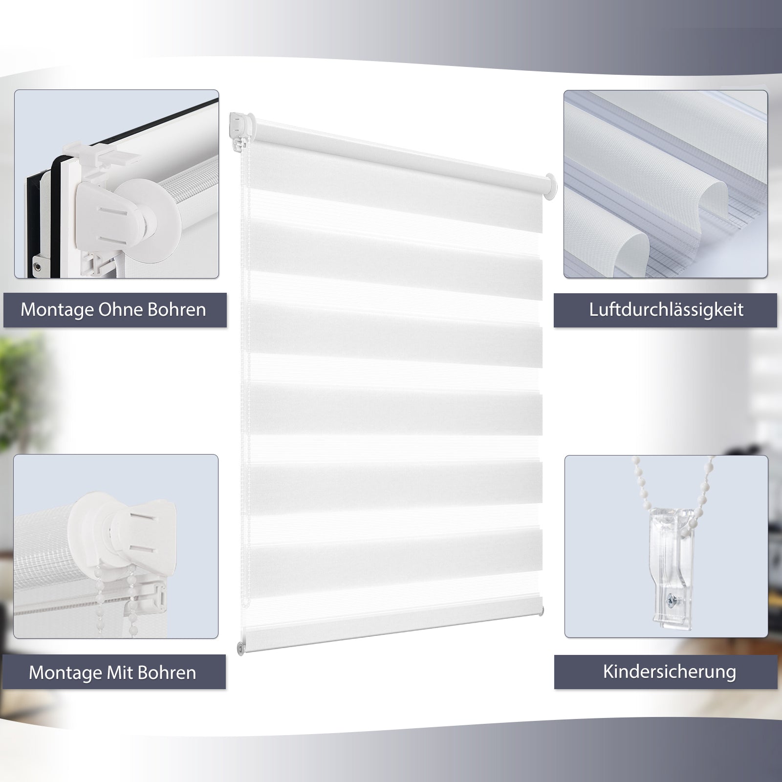 Doppelrollo Duo Rollo Klemmfix ohne Bohren Weiß
