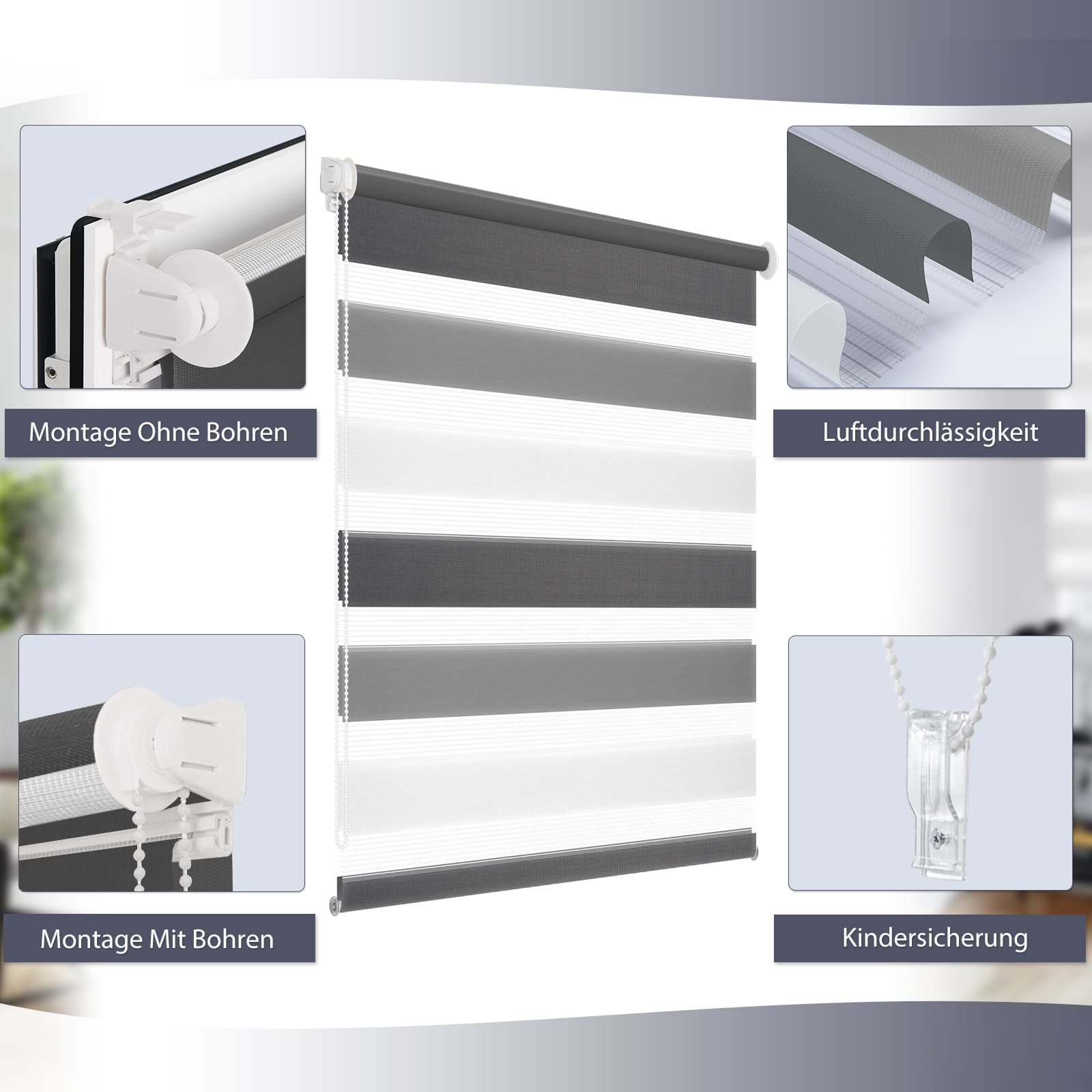 Doppelrollo Duo Rollo Klemmfix ohne Bohren Weiß Grau Anthrazit
