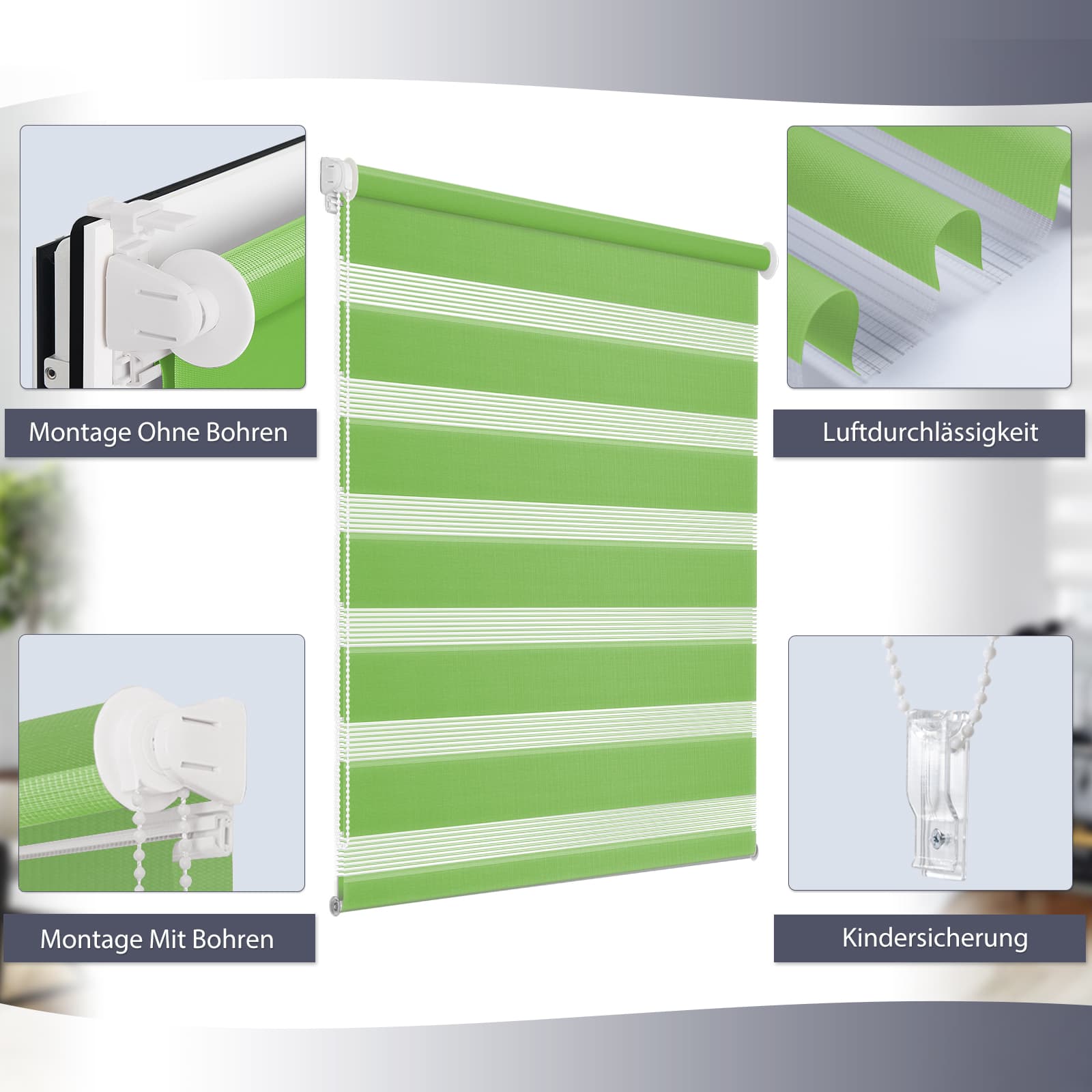 Doppelrollo Duo Rollo Klemmfix ohne Bohren Grün