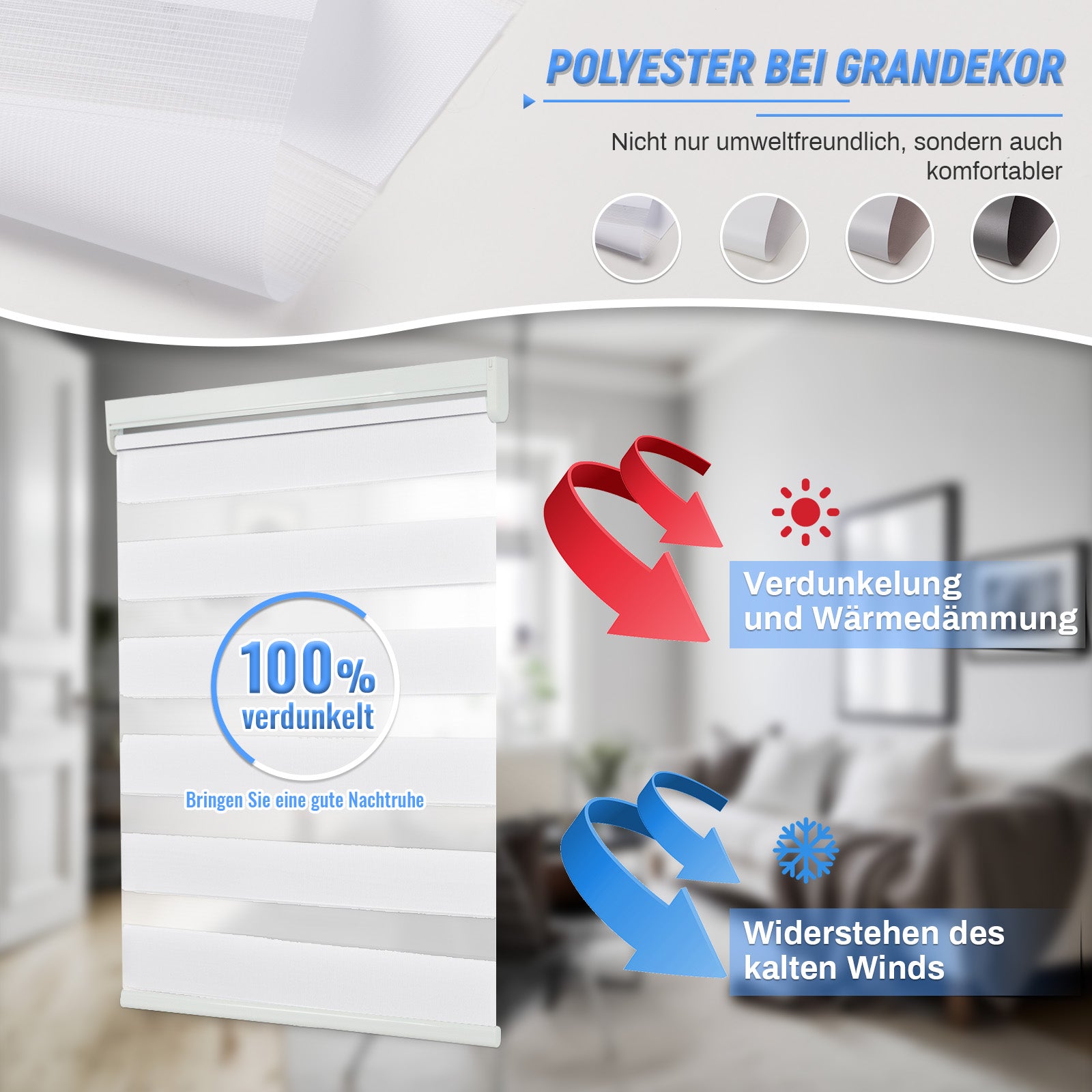 M100 Elektrisch | Lichtdurchlässige | Batterie | Zebra-Rollo | Nach Maß