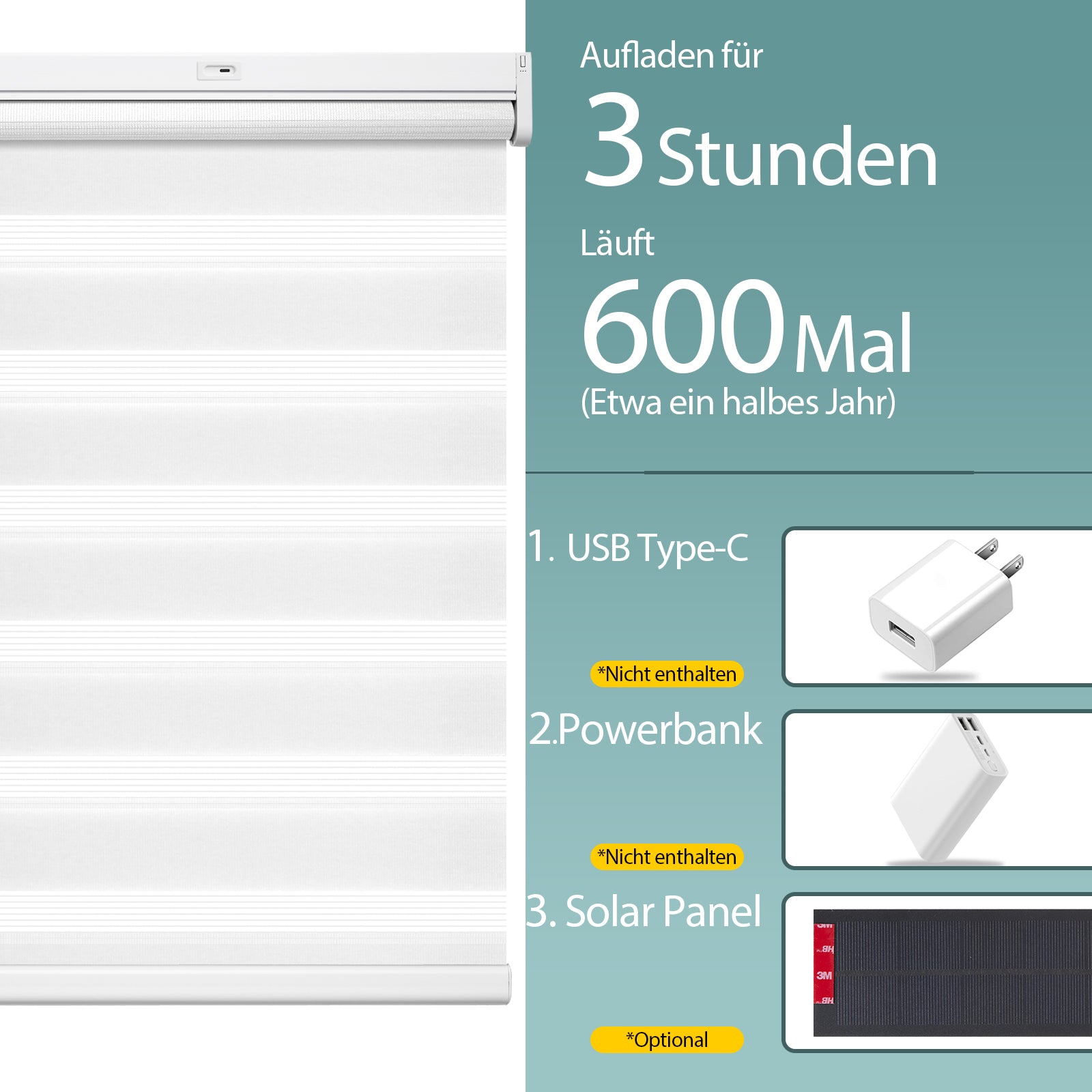 M130 Elektrisch | Lichtdurchlässige | Akku | Zebra-Rollo | Nach Maß