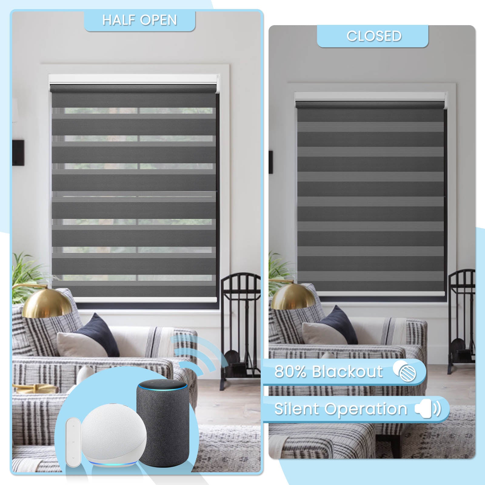 M100 Elektrisch | Lichtdurchlässige | Batterie | Zebra-Rollo | Nach Maß