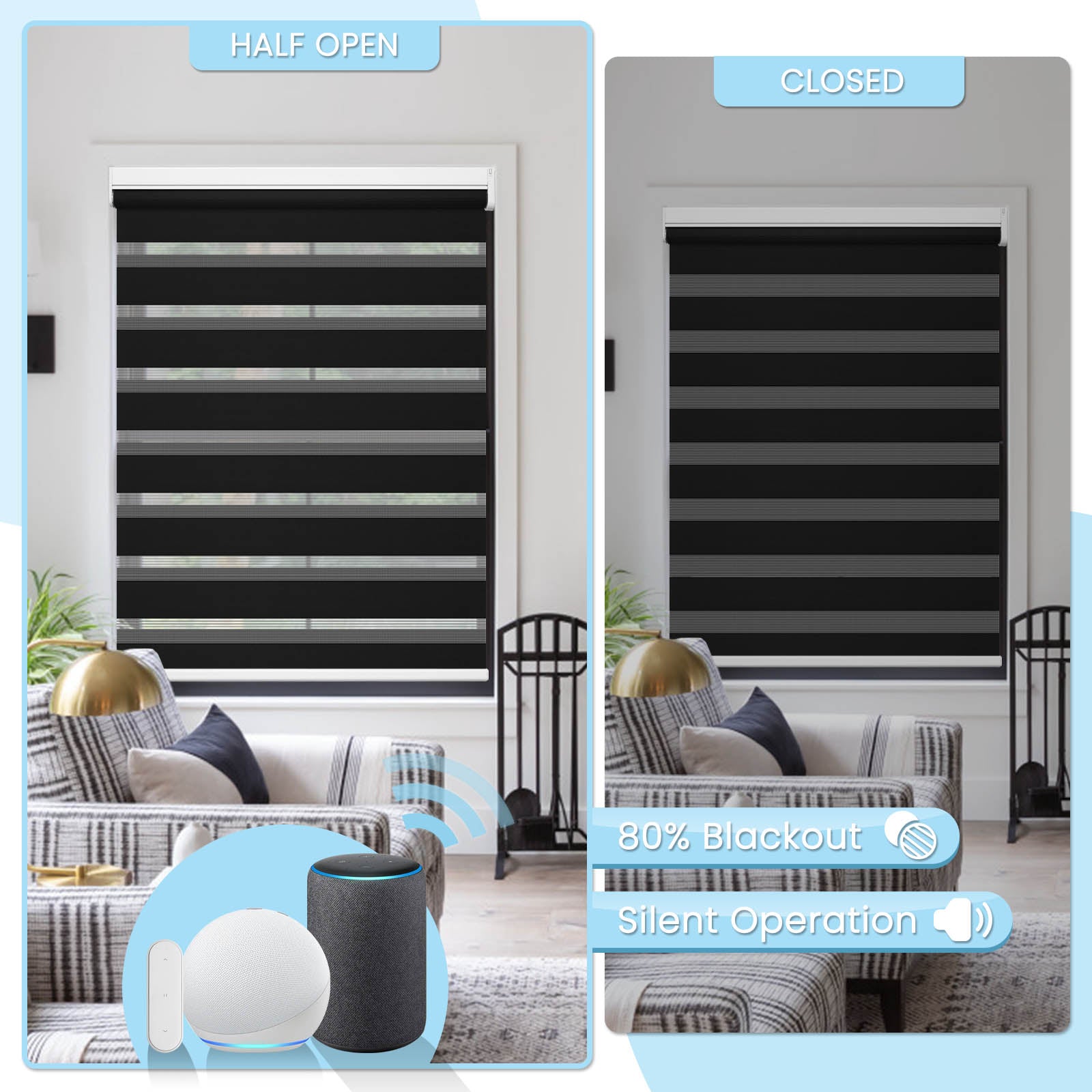 M100 Elektrisch | Lichtdurchlässige | Batterie | Zebra-Rollo | Nach Maß