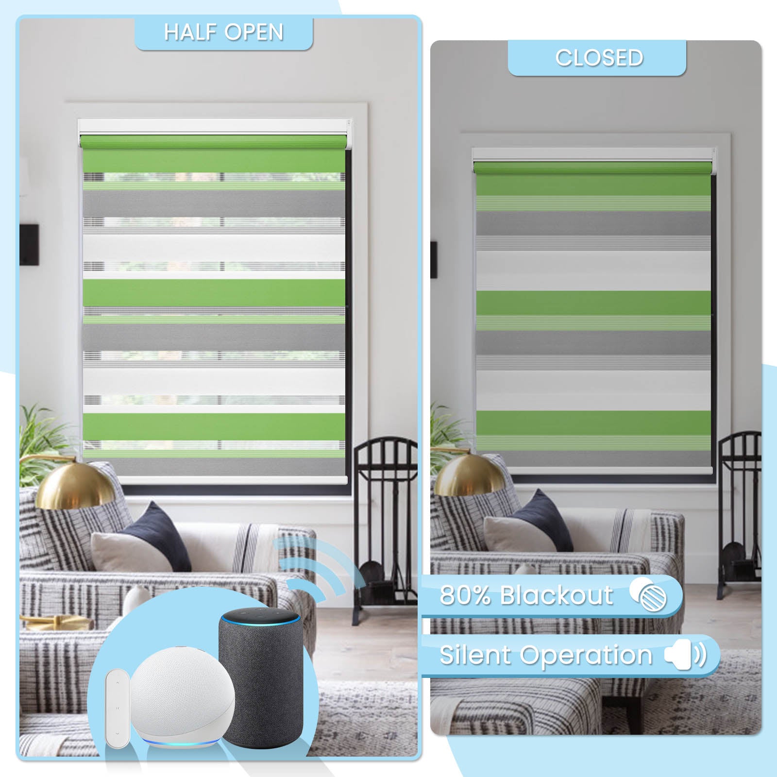 M100 Elektrisch | Lichtdurchlässige | Batterie | Zebra-Rollo | Nach Maß