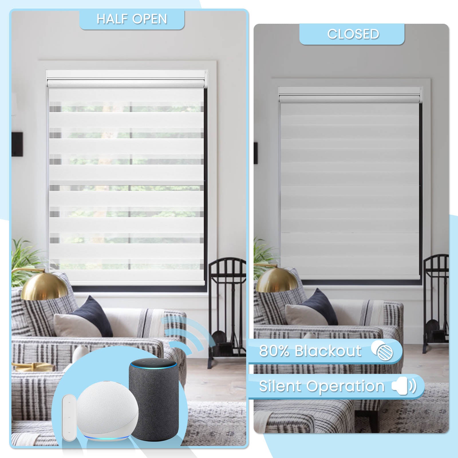 M100 Elektrisch | Lichtdurchlässige | Batterie | Zebra-Rollo | Nach Maß