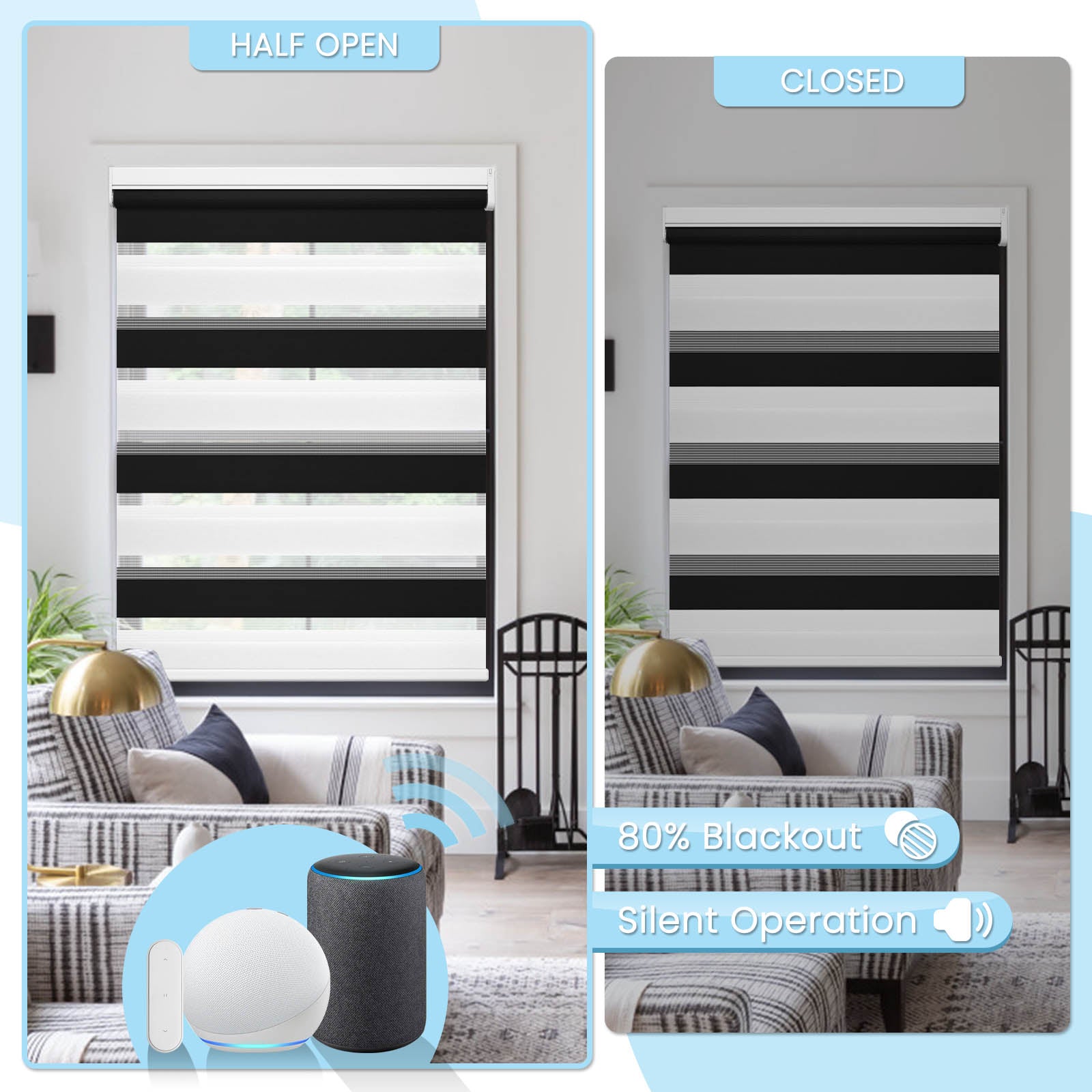 M100 Elektrisch | Lichtdurchlässige | Batterie | Zebra-Rollo | Nach Maß