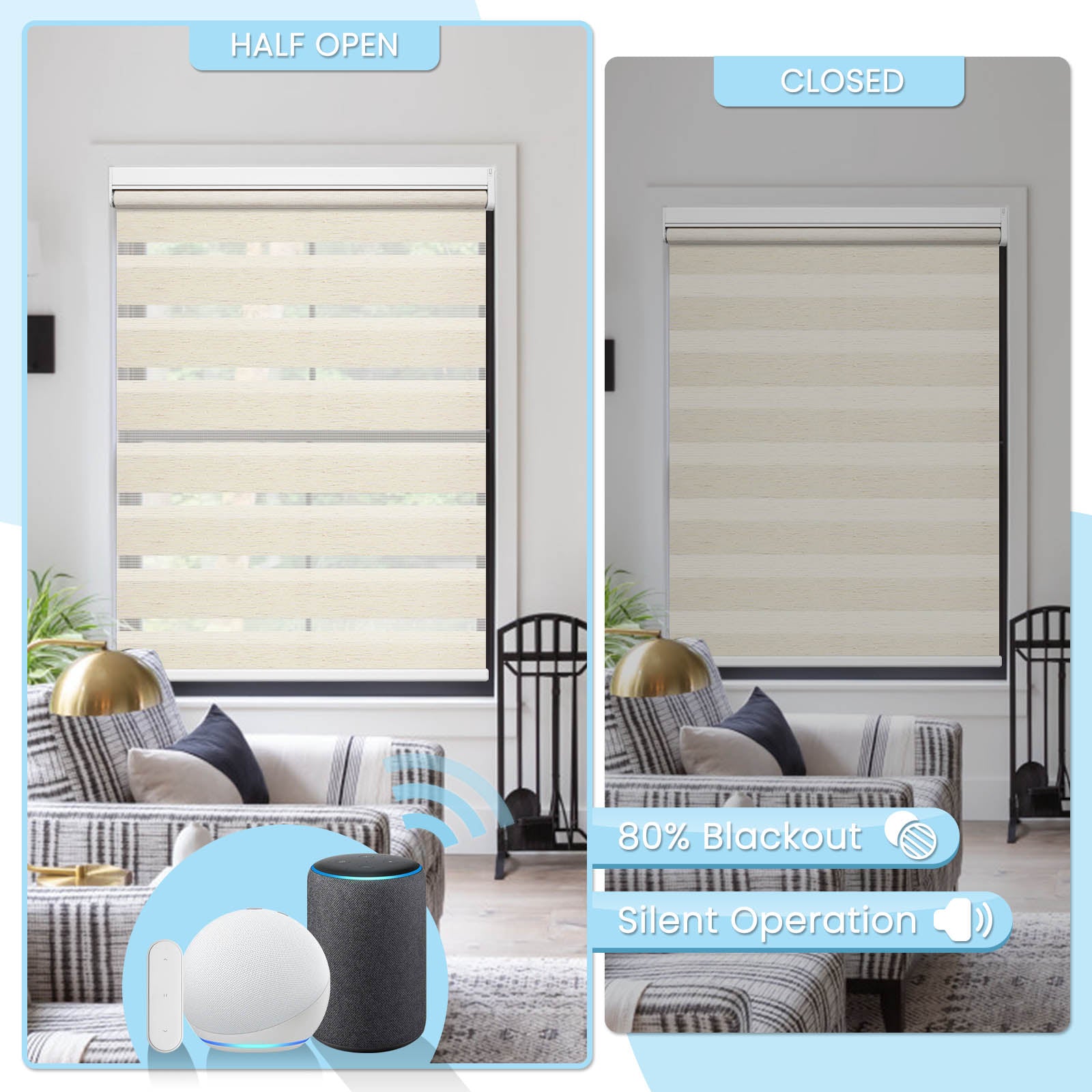 M100 Elektrisch | Lichtdurchlässige | Batterie | Zebra-Rollo | Nach Maß