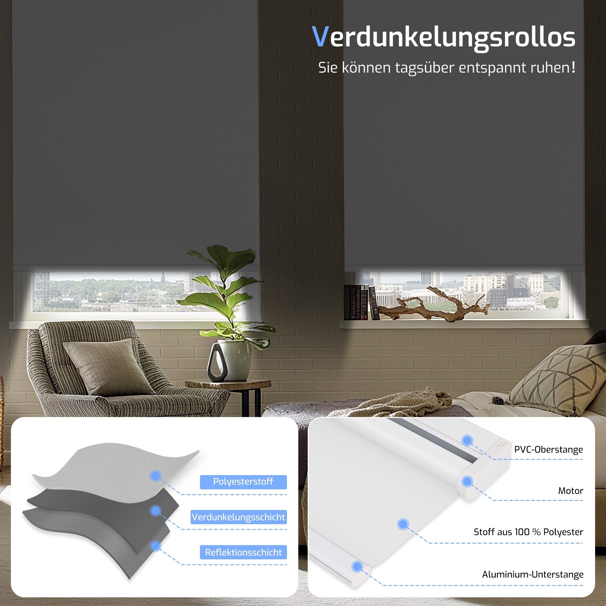 M100 Elektrisch | Verdunkelung | Batterie | Rollo | Weiß | Standardgröße