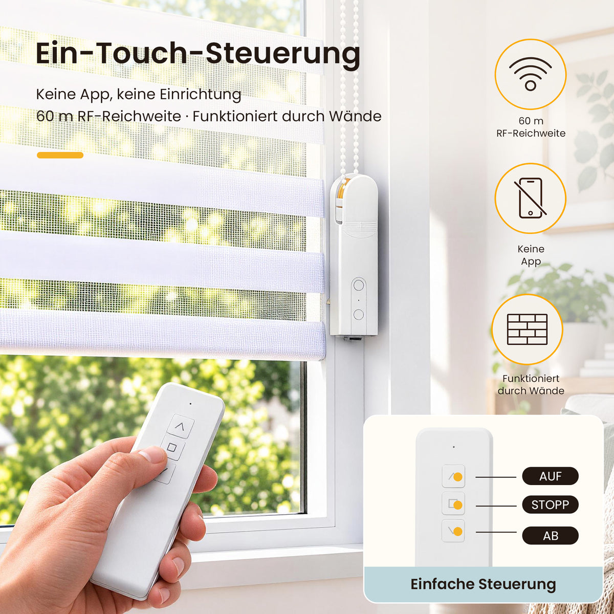 Grandekor Kettenmotor-Nachrüstset für Rollos – USB-C-Akku & RF-Steuerung